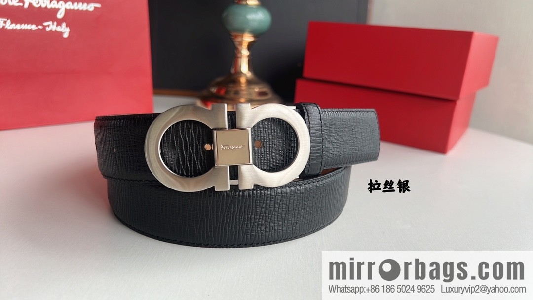 Ferragamo Ferragamo, exquisite 8-figure metal buckle men's textured belt 3.5cm
