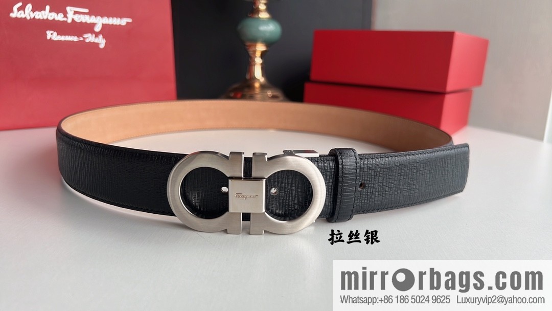 Ferragamo Ferragamo, exquisite 8-figure metal buckle men's textured belt 3.5cm