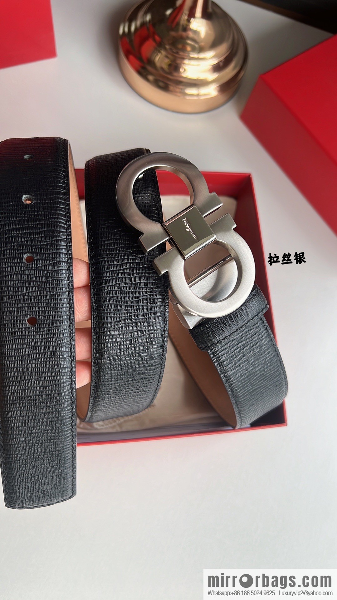 Ferragamo Ferragamo, exquisite 8-figure metal buckle men's textured belt 3.5cm