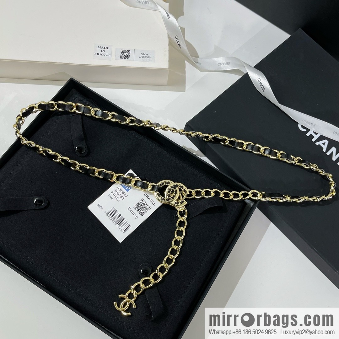 New ☑️ Chanel Double C Black Leather Rope Belt Waist Chain