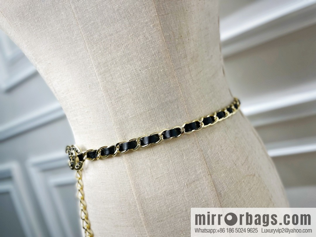 New ☑️ Chanel Double C Black Leather Rope Belt Waist Chain