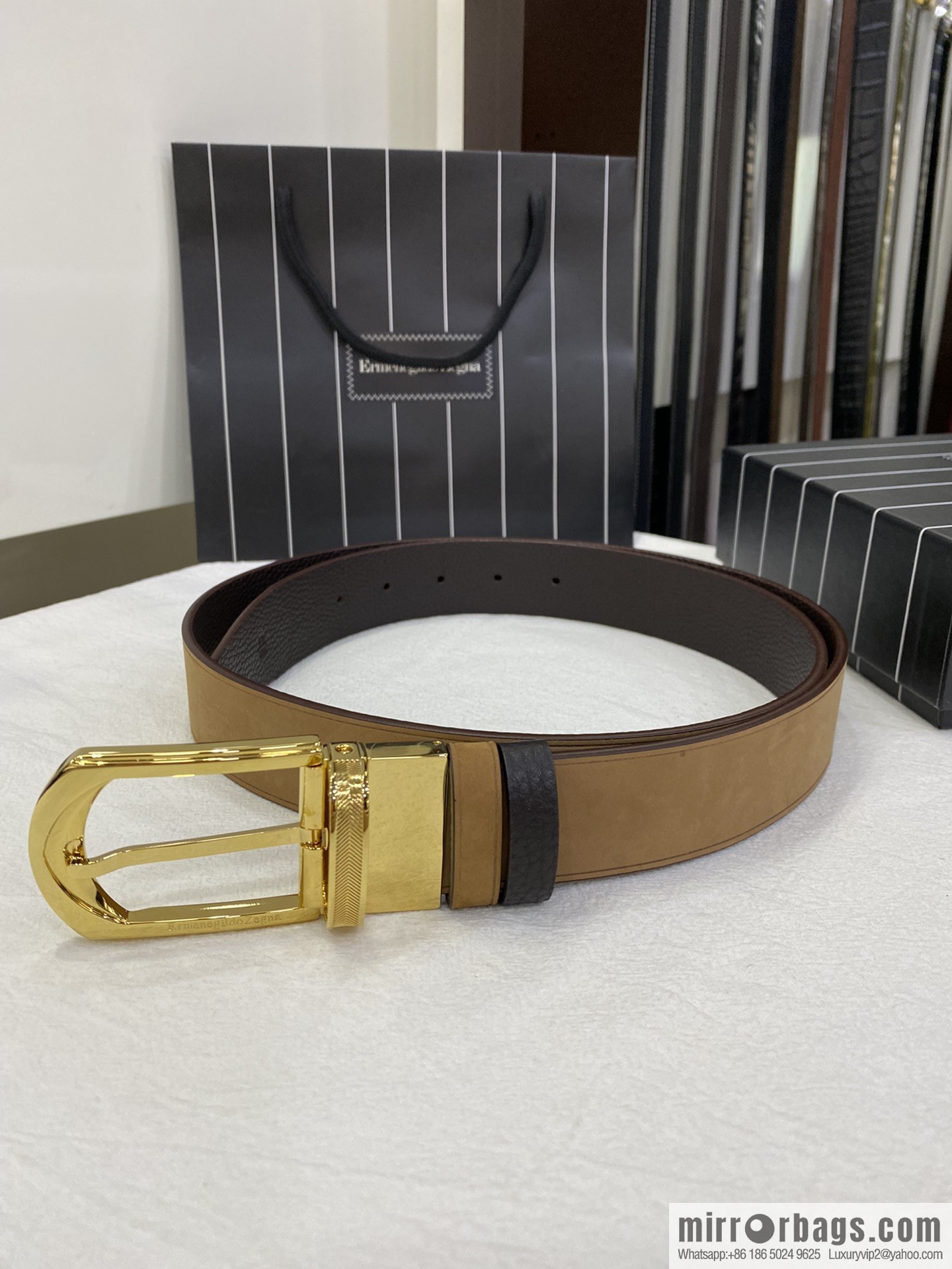 Ermengildo. Zein Zegna men's business leisure rotating pin buckle imported suede with cowhide belt 3.5cm