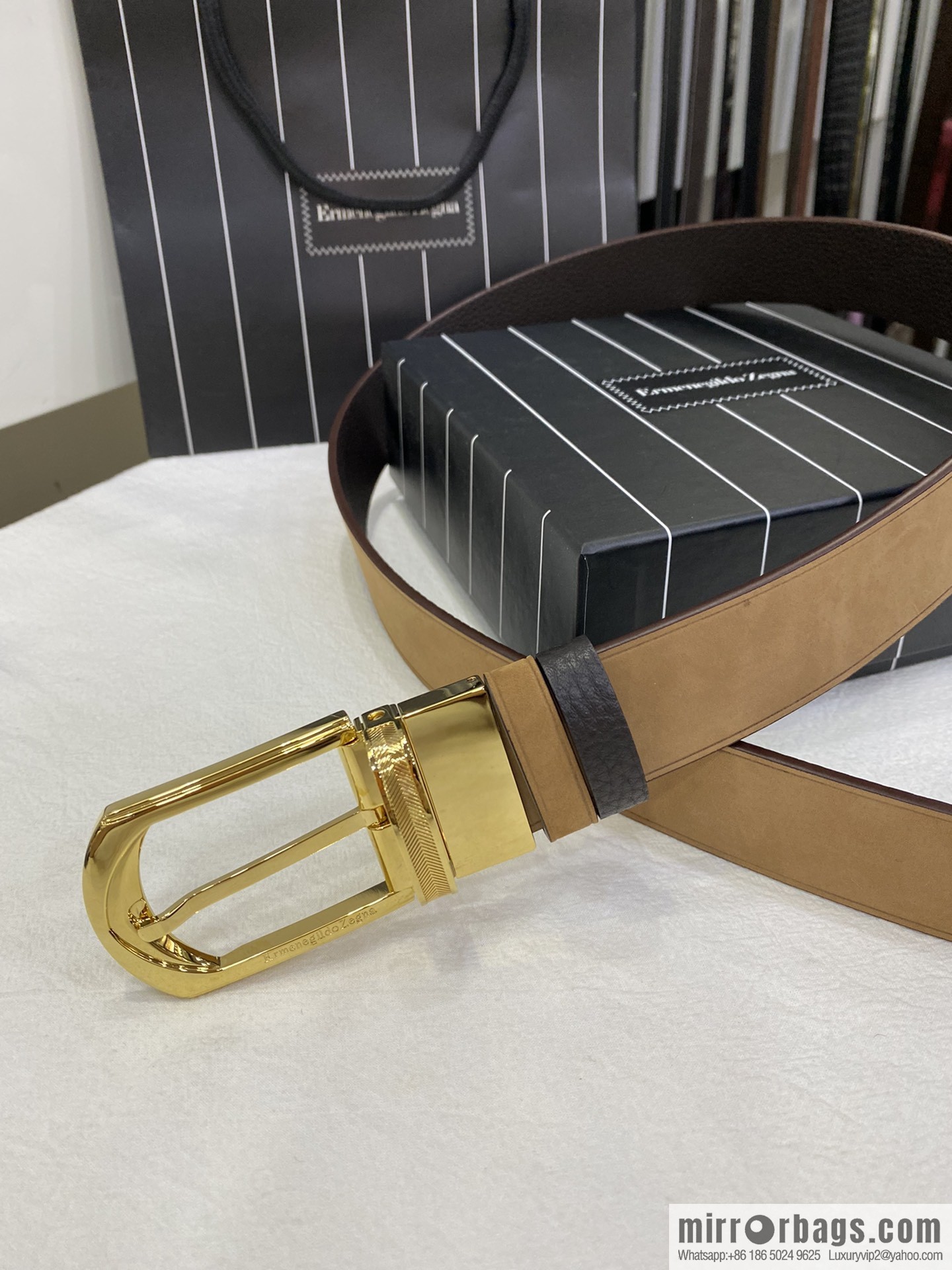 Ermengildo. Zein Zegna men's business leisure rotating pin buckle imported suede with cowhide belt 3.5cm