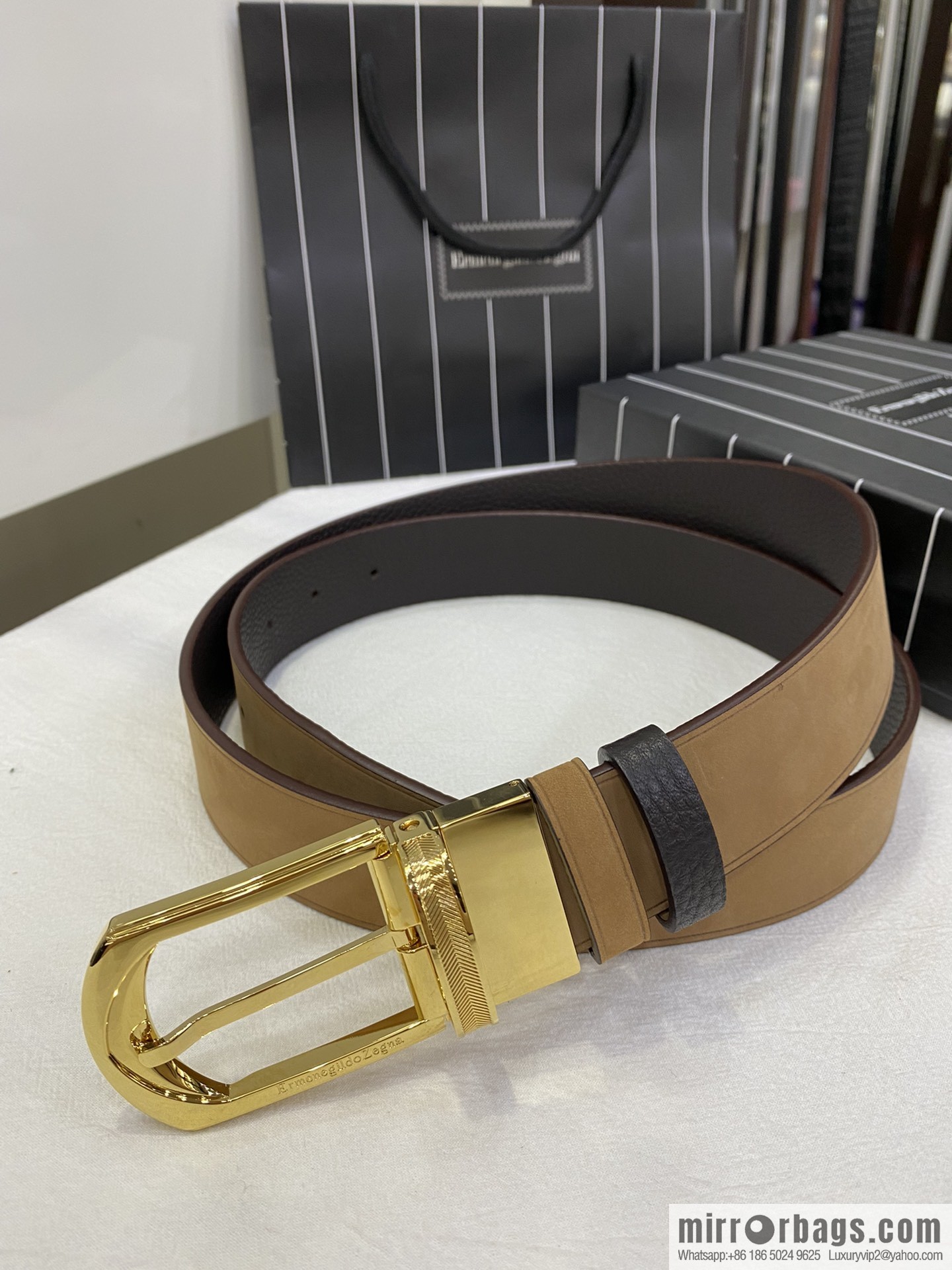 Ermengildo. Zein Zegna men's business leisure rotating pin buckle imported suede with cowhide belt 3.5cm