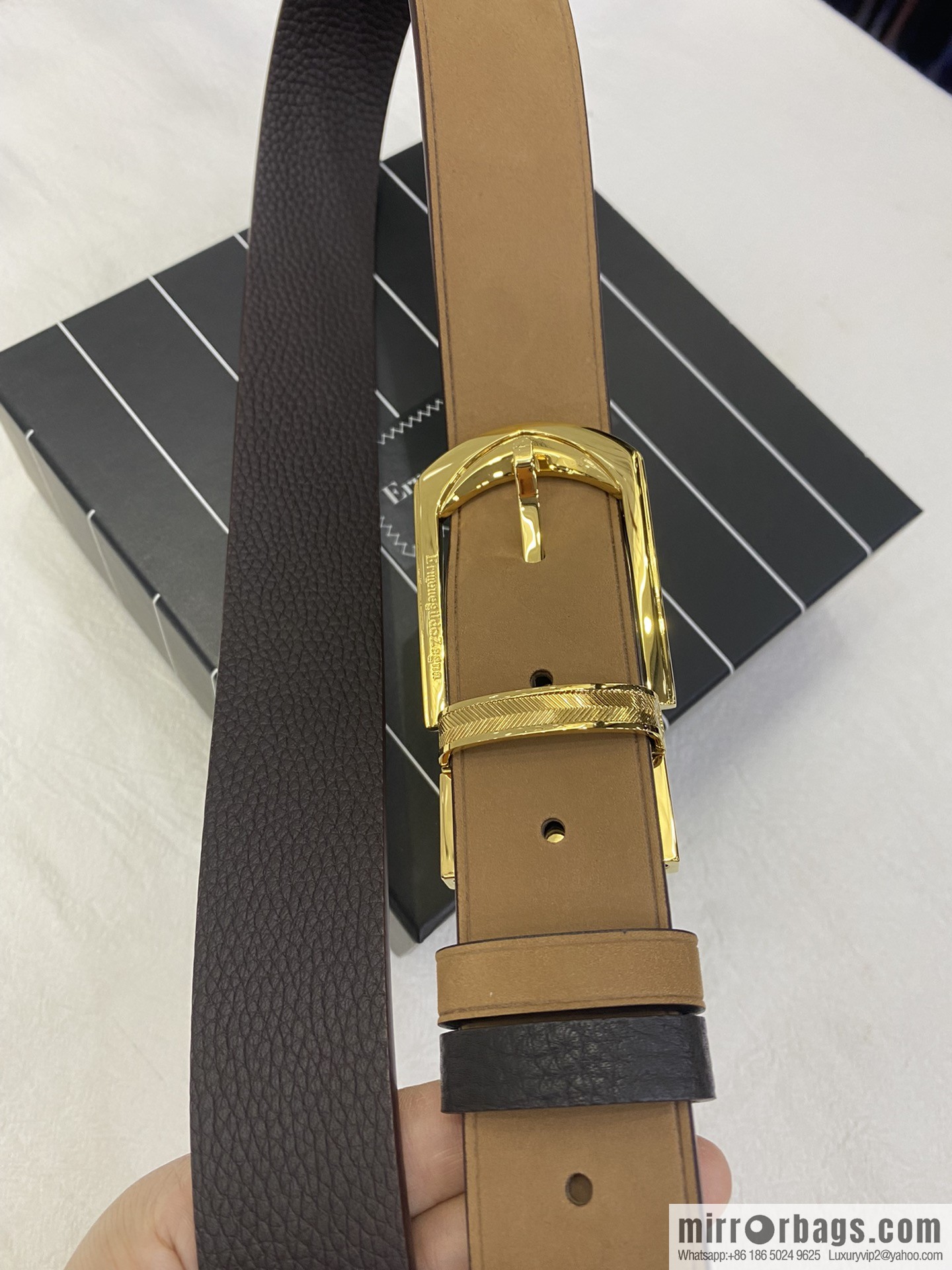 Ermengildo. Zein Zegna men's business leisure rotating pin buckle imported suede with cowhide belt 3.5cm