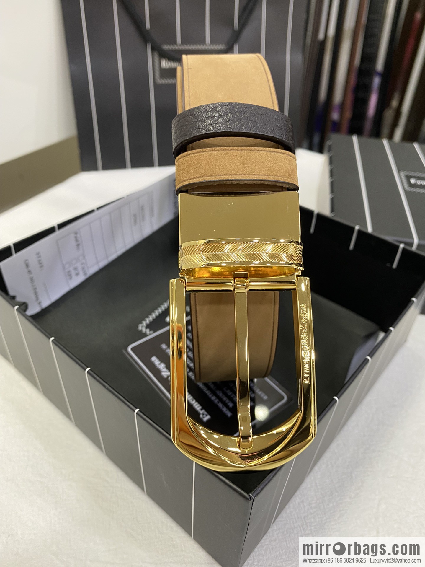 Ermengildo. Zein Zegna men's business leisure rotating pin buckle imported suede with cowhide belt 3.5cm