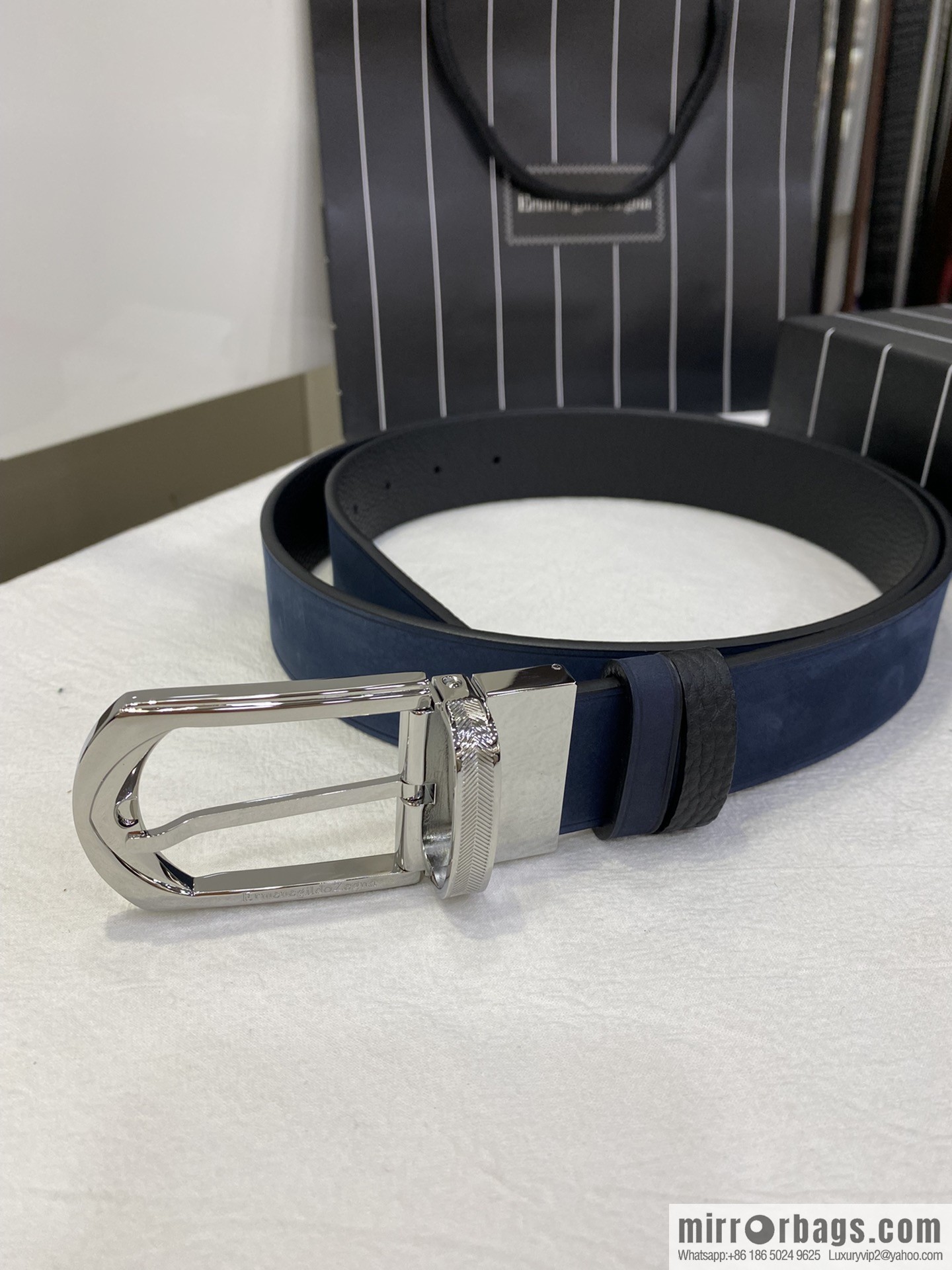 Ermengildo. Zein Zegna men's business leisure rotating pin buckle imported suede with cowhide belt 3.5cm