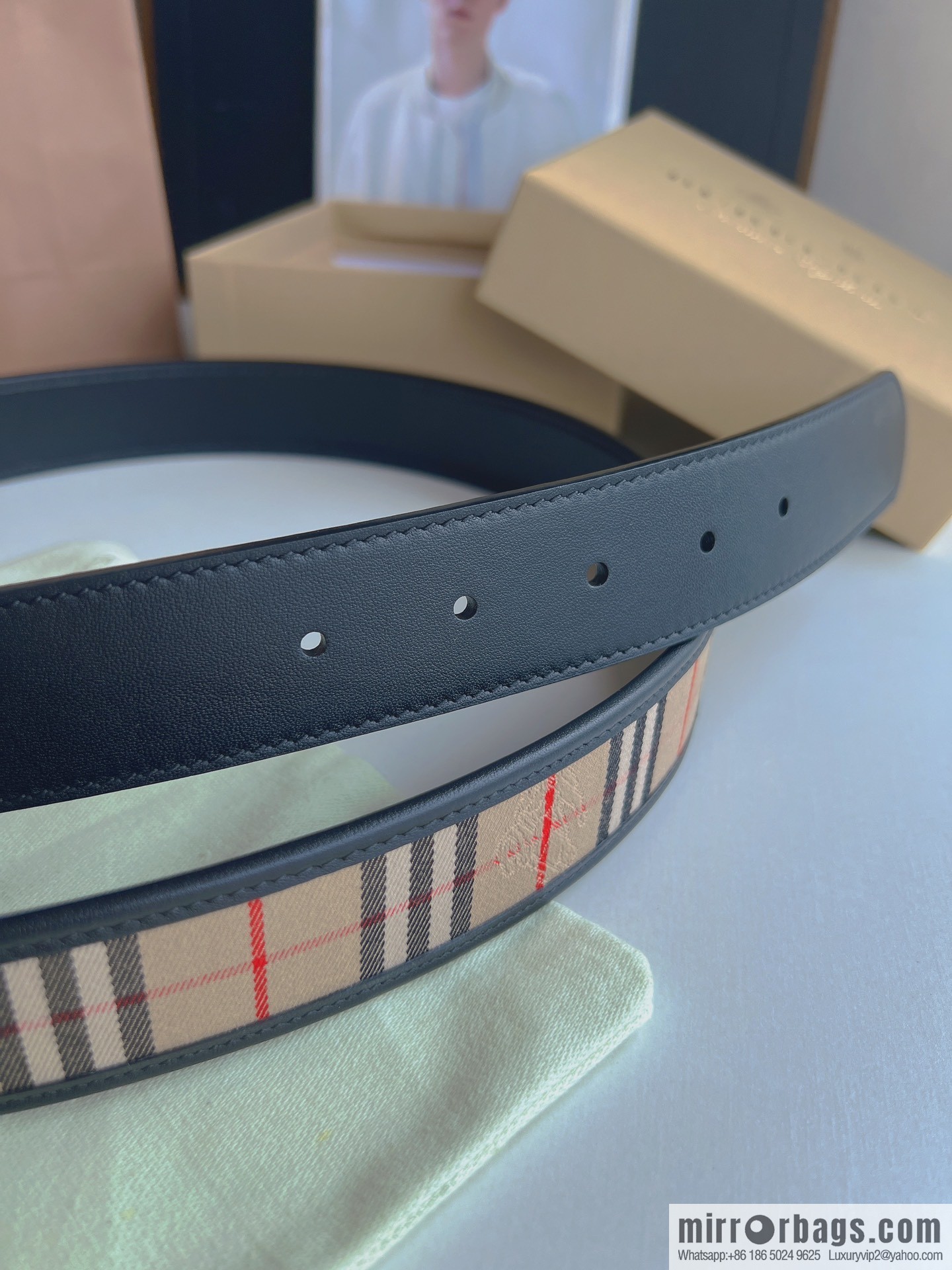 BURBERRY Burberry Italian Men's Brown Checkered Boutique Pure Copper Needle Metal Buckle Men's 3.5 Belt