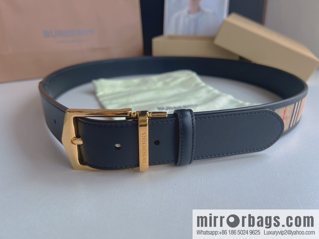 BURBERRY Burberry Italian Men's Brown Checkered Boutique Pure Copper Needle Metal Buckle Men's 3.5 Belt