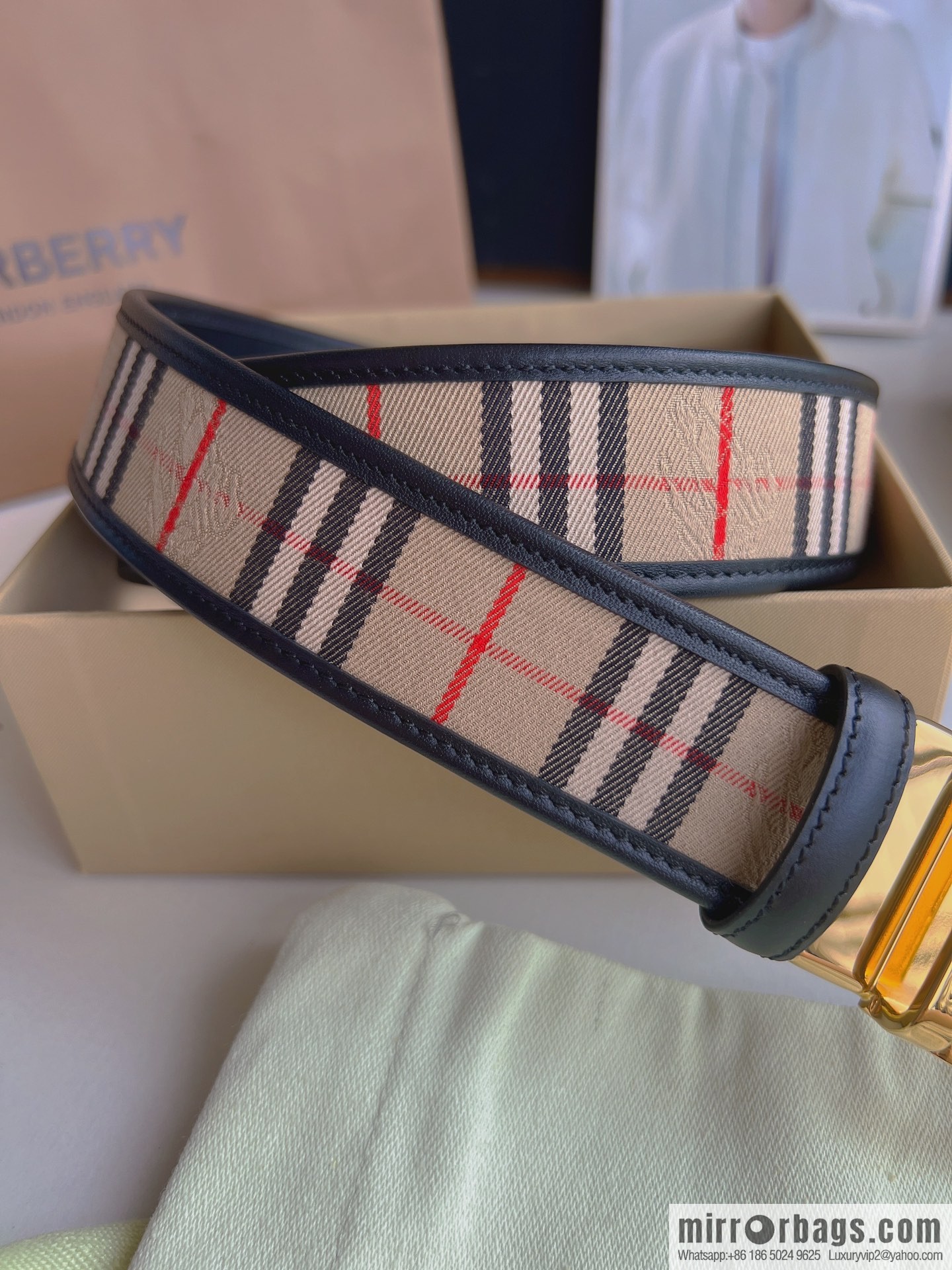 BURBERRY Burberry Italian Men's Brown Checkered Boutique Pure Copper Needle Metal Buckle Men's 3.5 Belt