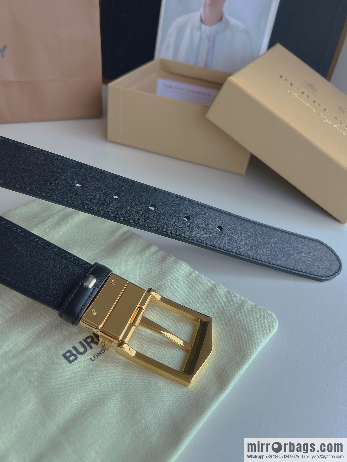 BURBERRY Burberry Italian Men's Brown Checkered Boutique Pure Copper Needle Metal Buckle Men's 3.5 Belt