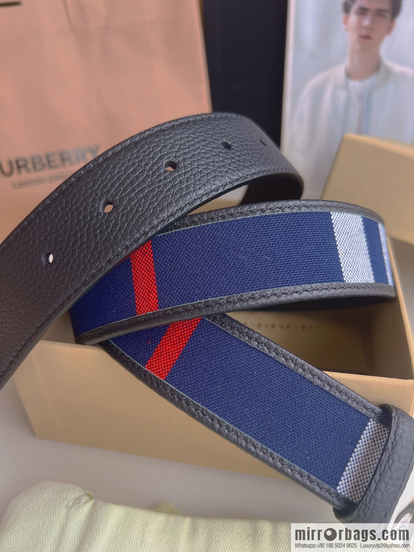 BURBERRY Burberry Italian Men's Brown Checkered Boutique Pure Copper Needle Metal Buckle Men's 3.5 Belt