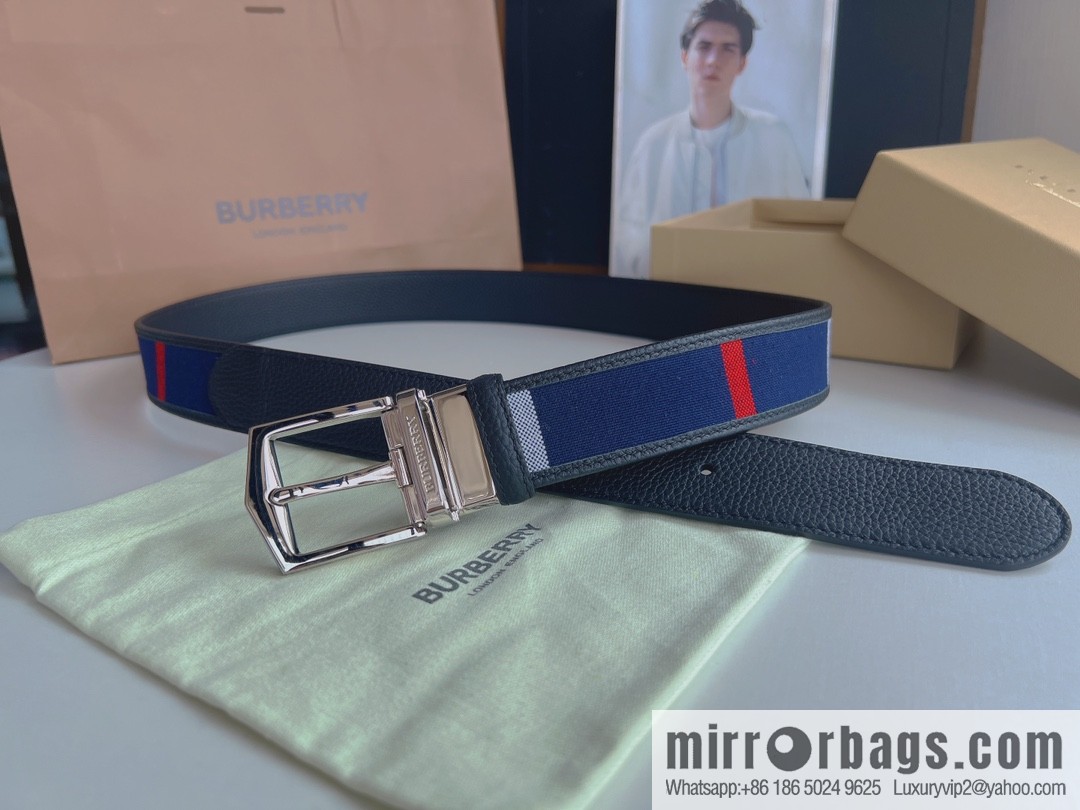 BURBERRY Burberry Italian Men's Brown Checkered Boutique Pure Copper Needle Metal Buckle Men's 3.5 Belt