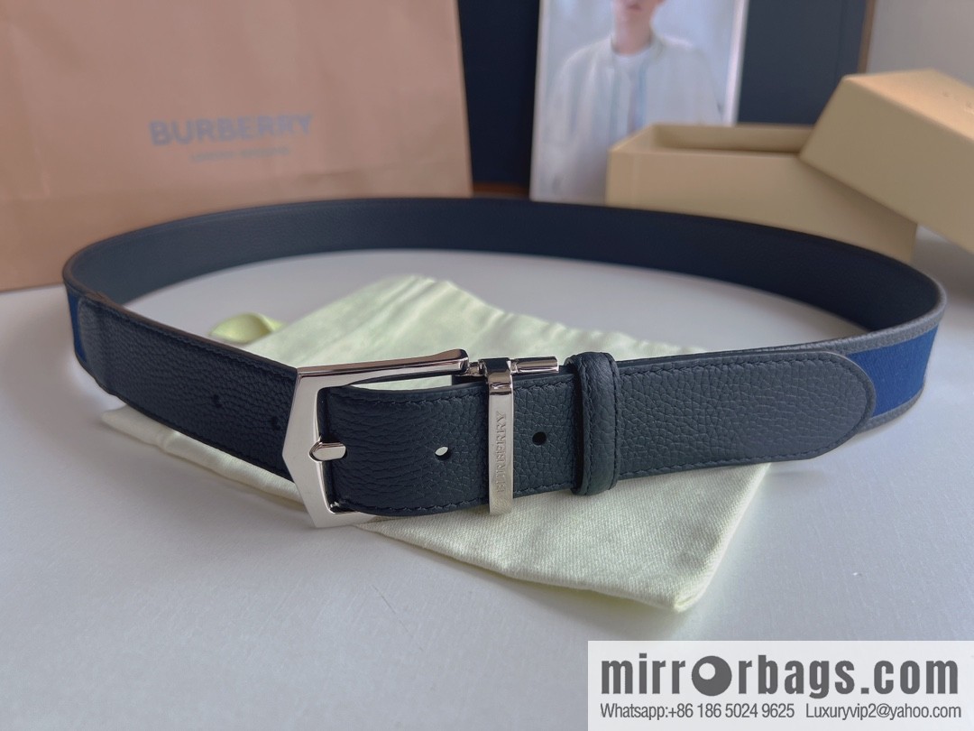 BURBERRY Burberry Italian Men's Brown Checkered Boutique Pure Copper Needle Metal Buckle Men's 3.5 Belt