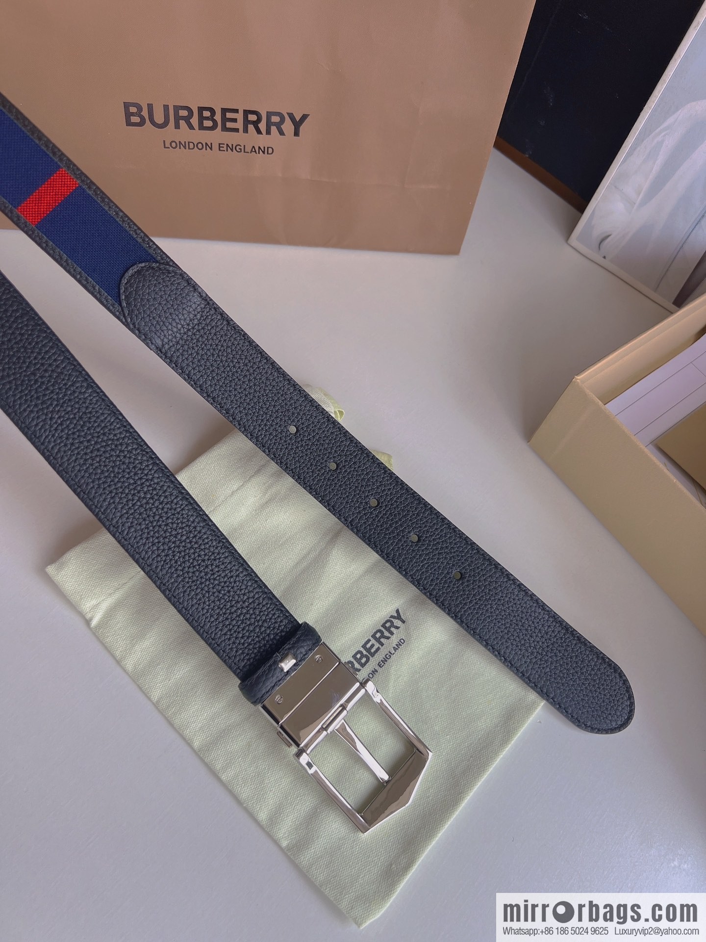 BURBERRY Burberry Italian Men's Brown Checkered Boutique Pure Copper Needle Metal Buckle Men's 3.5 Belt