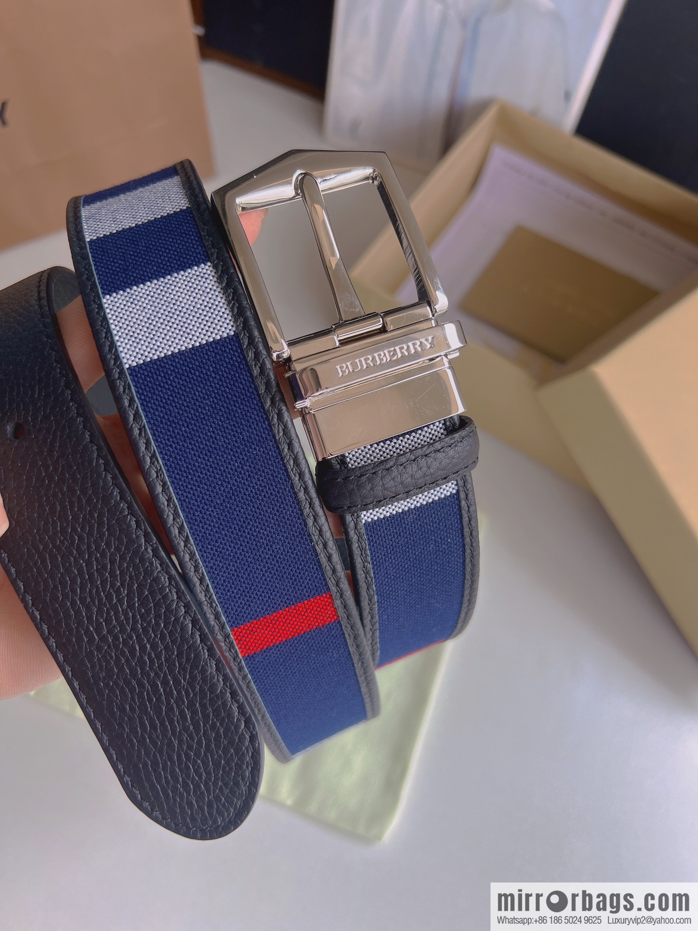 BURBERRY Burberry Italian Men's Brown Checkered Boutique Pure Copper Needle Metal Buckle Men's 3.5 Belt