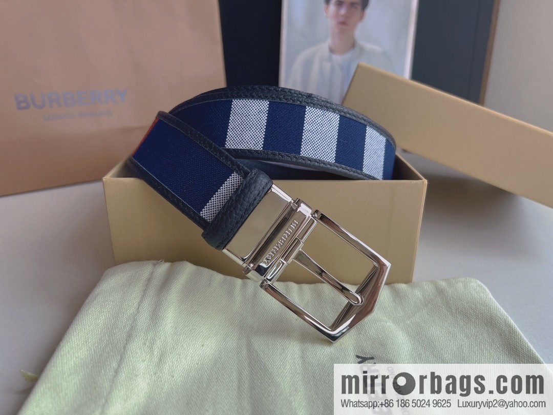 BURBERRY Burberry Italian Men's Brown Checkered Boutique Pure Copper Needle Metal Buckle Men's 3.5 Belt