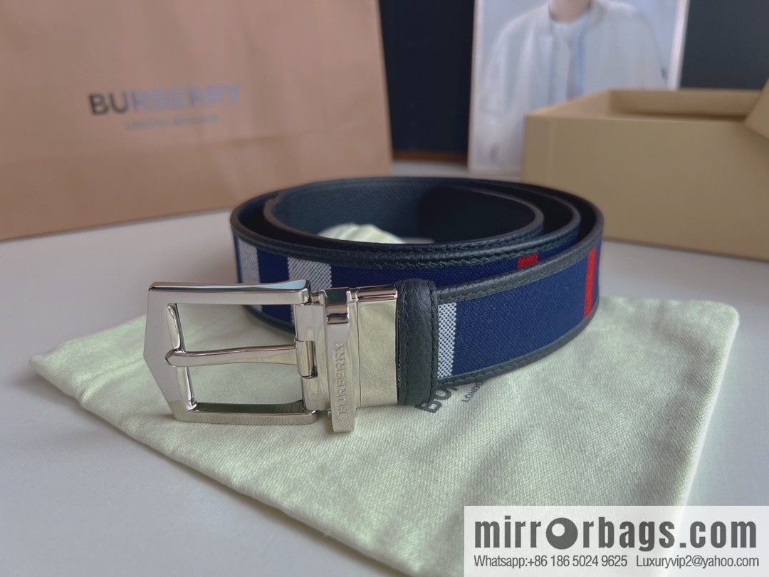 BURBERRY Burberry Italian Men's Brown Checkered Boutique Pure Copper Needle Metal Buckle Men's 3.5 Belt