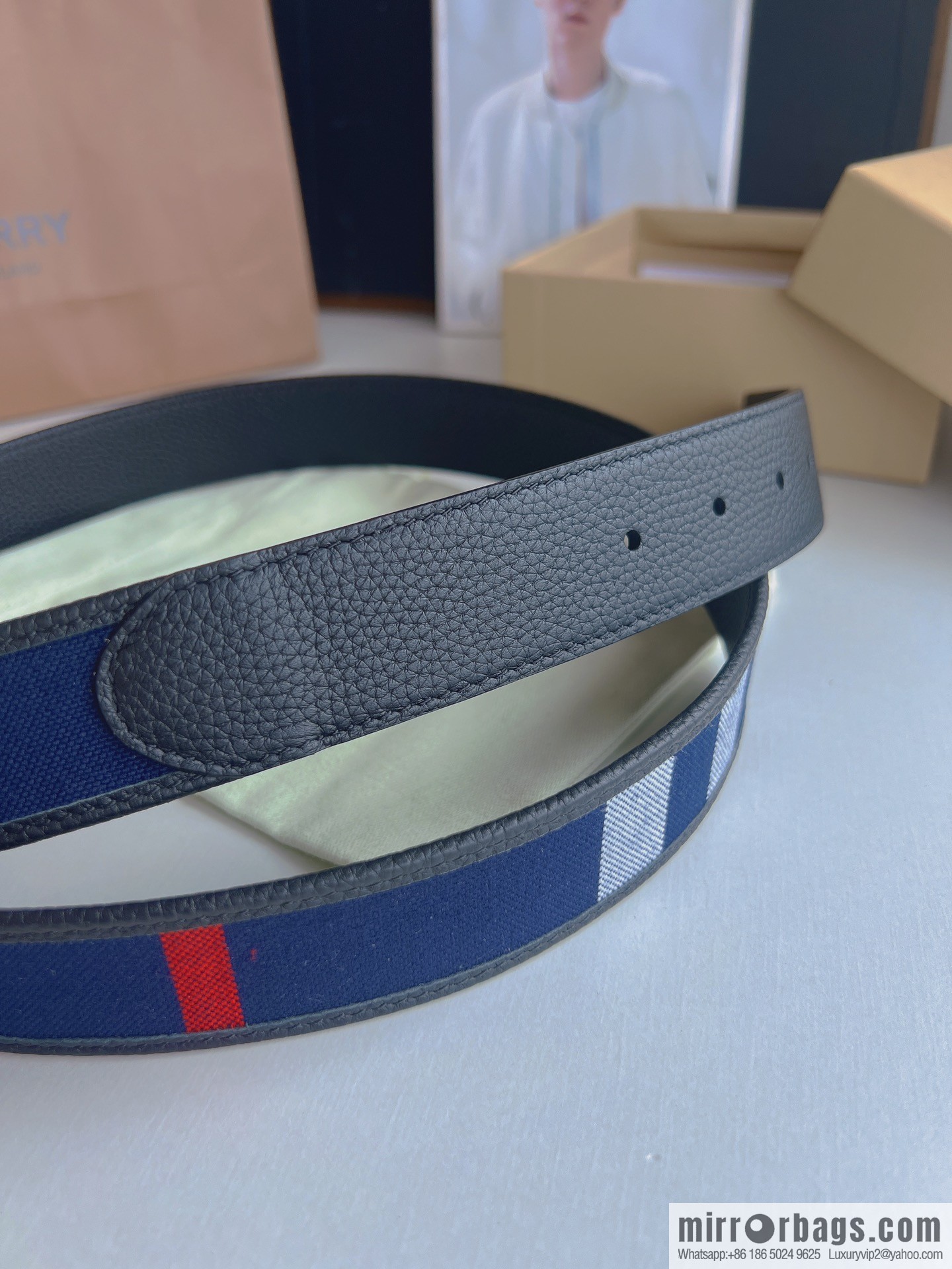 BURBERRY Burberry Italian Men's Brown Checkered Boutique Pure Copper Needle Metal Buckle Men's 3.5 Belt