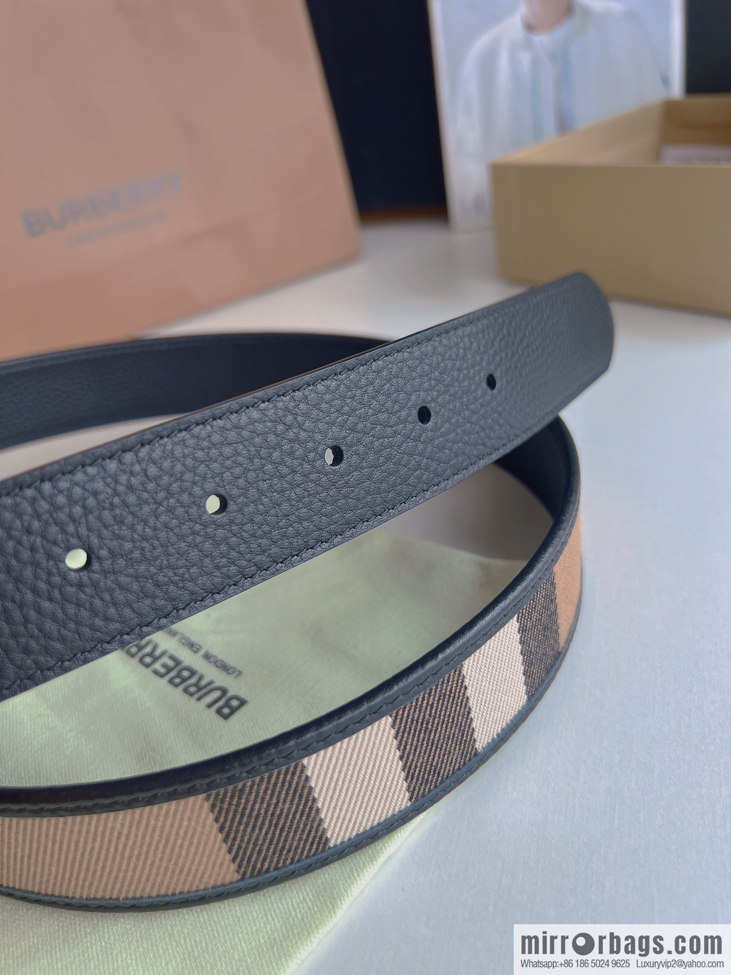 BURBERRY Burberry Italian Men's Brown Checkered Boutique Pure Copper Needle Metal Buckle Men's 3.5 Belt