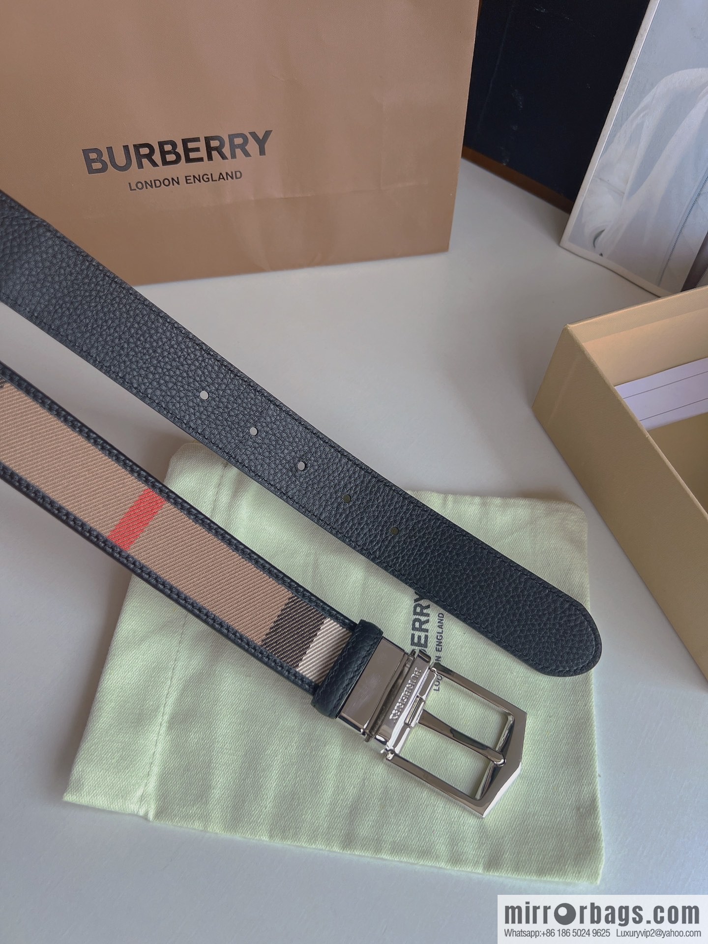 BURBERRY Burberry Italian Men's Brown Checkered Boutique Pure Copper Needle Metal Buckle Men's 3.5 Belt