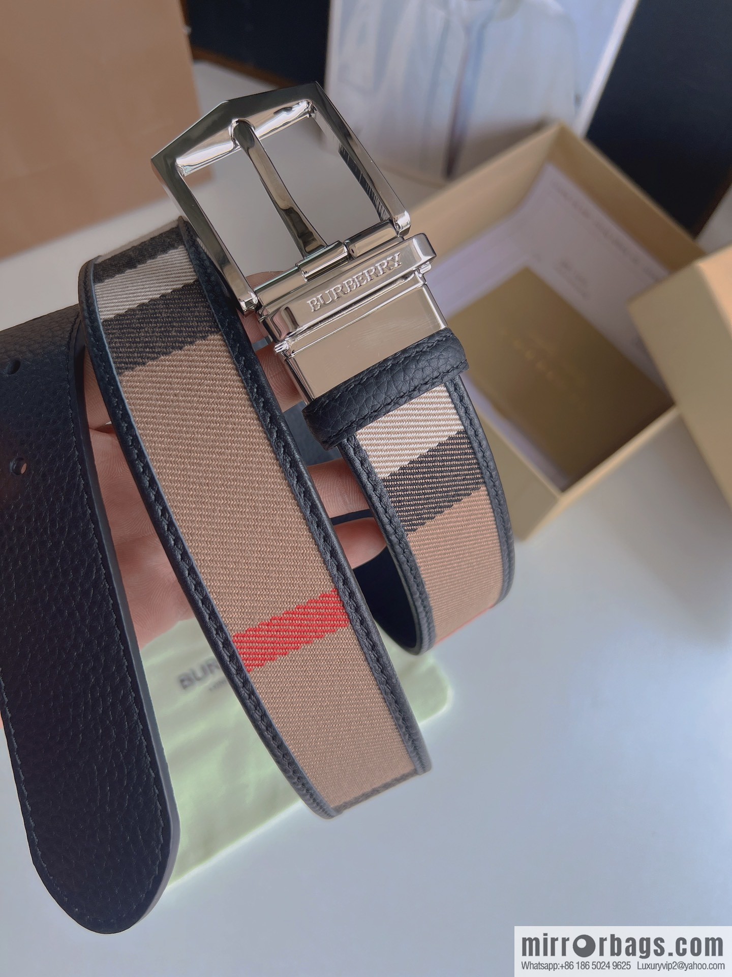 BURBERRY Burberry Italian Men's Brown Checkered Boutique Pure Copper Needle Metal Buckle Men's 3.5 Belt