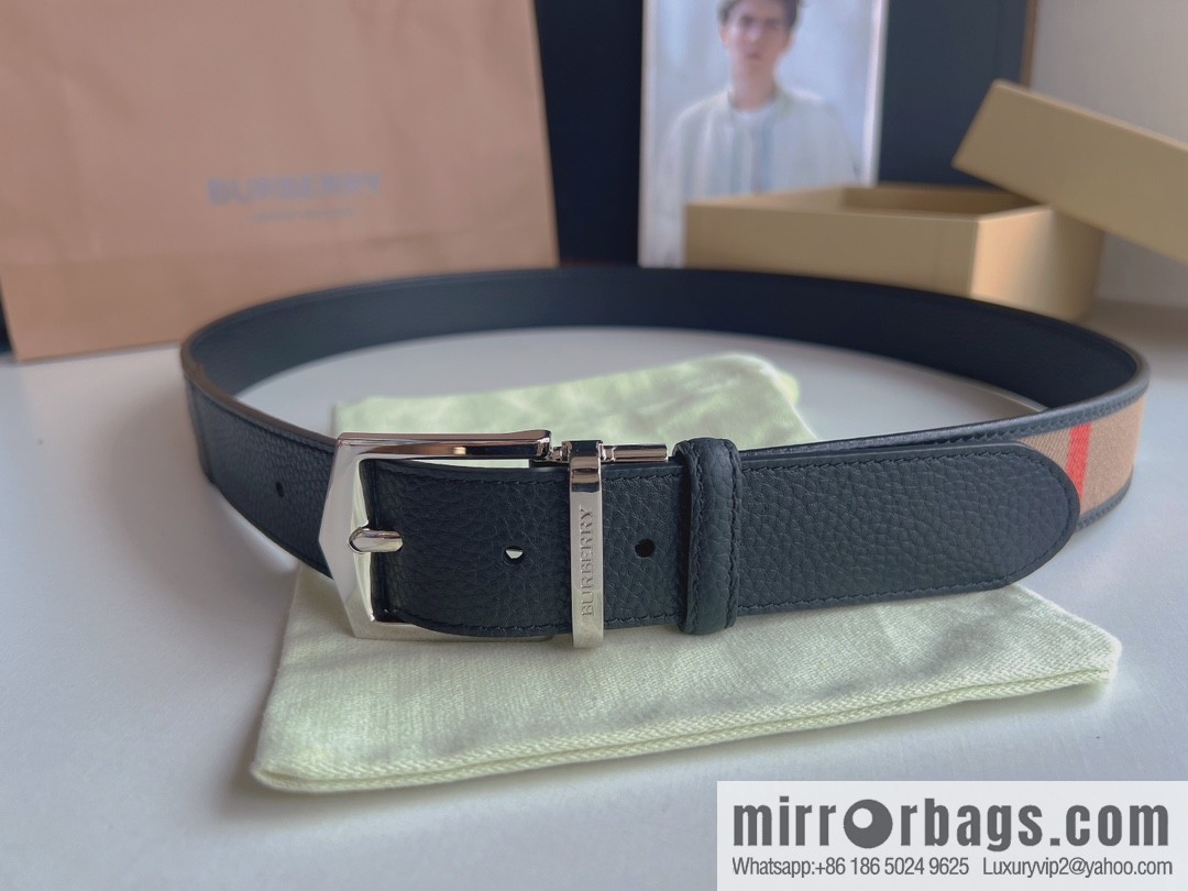 BURBERRY Burberry Italian Men's Brown Checkered Boutique Pure Copper Needle Metal Buckle Men's 3.5 Belt