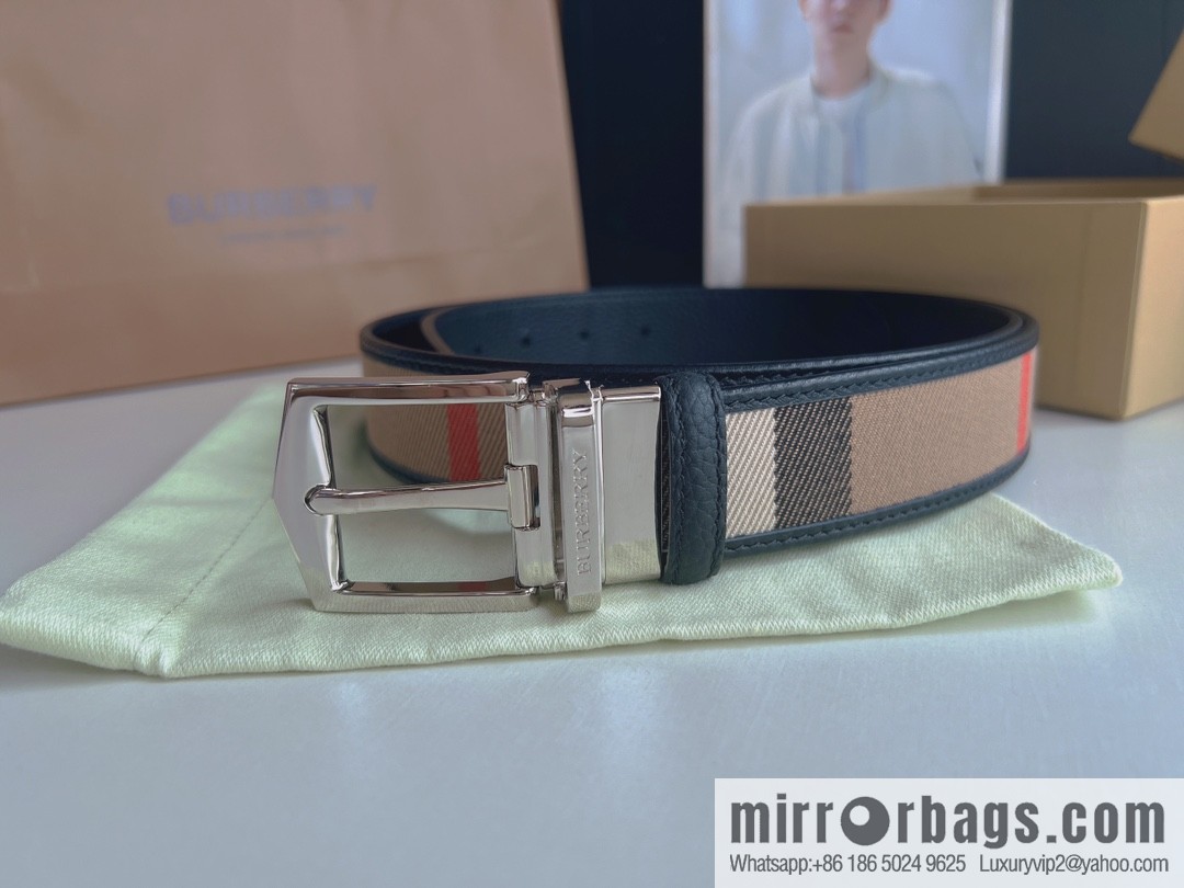 BURBERRY Burberry Italian Men's Brown Checkered Boutique Pure Copper Needle Metal Buckle Men's 3.5 Belt
