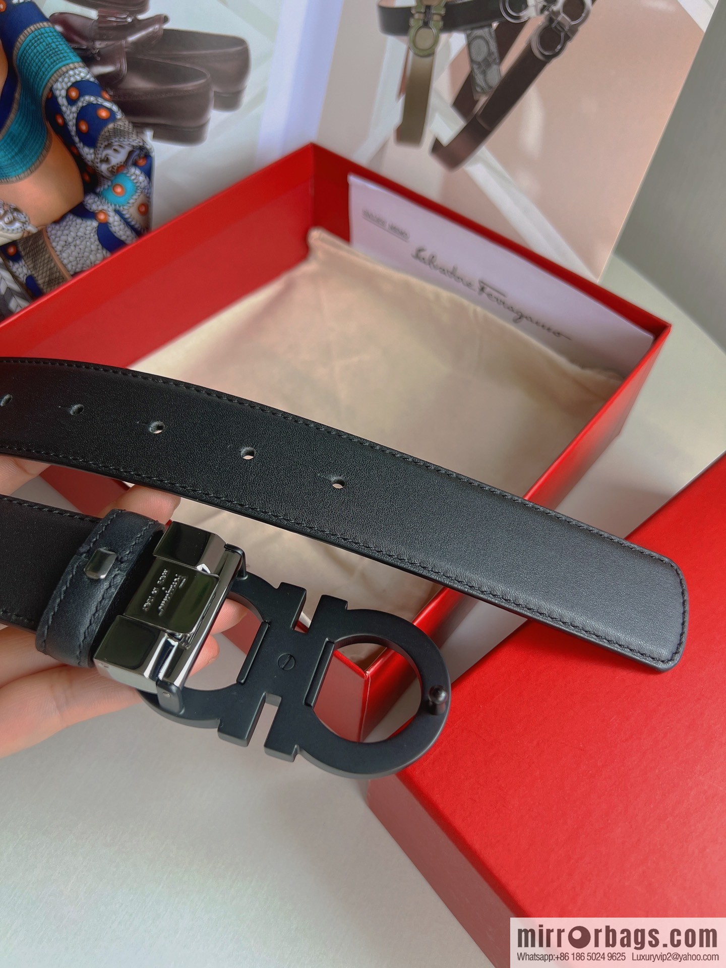 Ferragamo Ferragamo, boutique 8-character counter version metal buckle men's 3.5cm belt