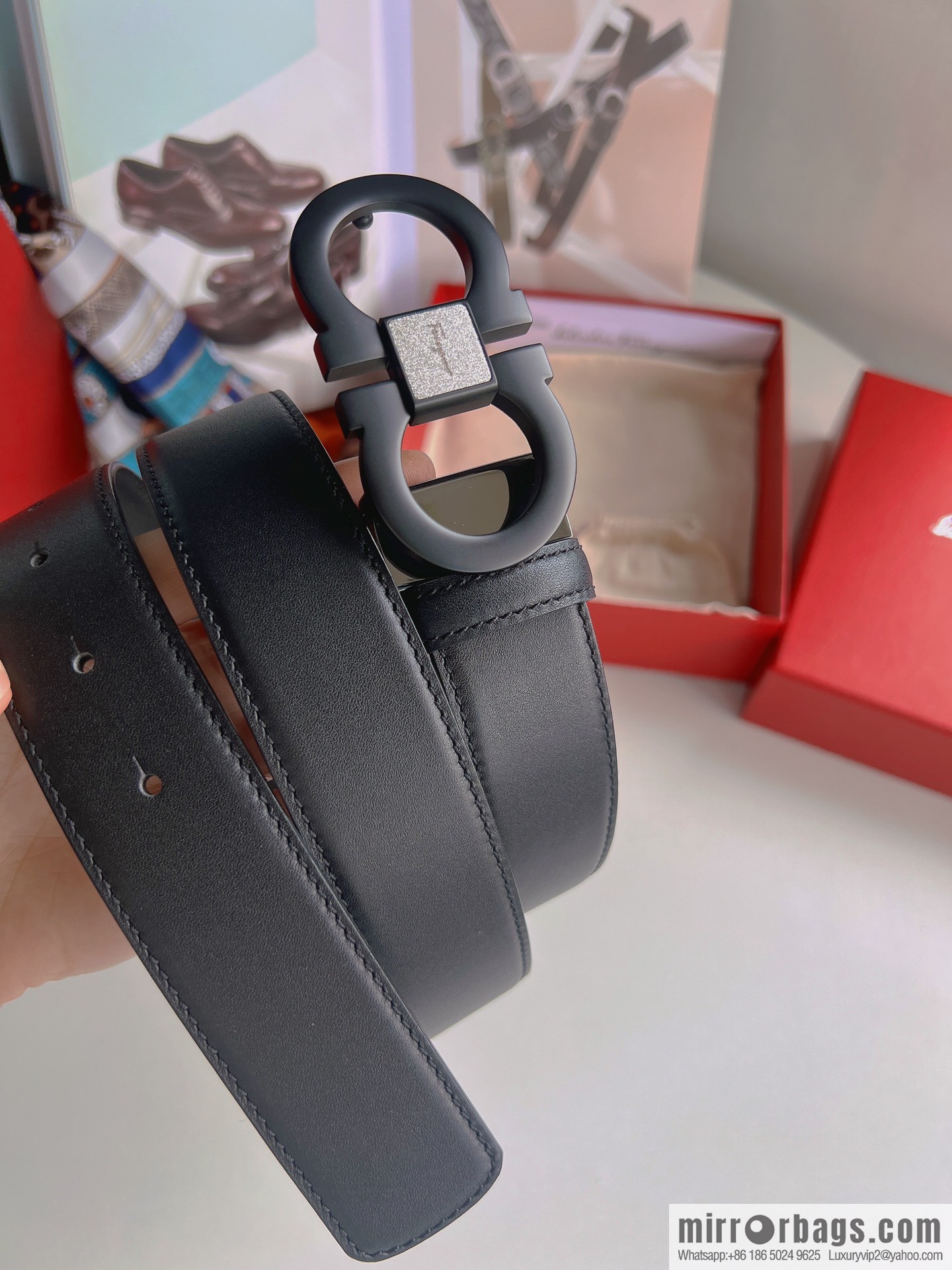 Ferragamo Ferragamo, boutique 8-character counter version metal buckle men's 3.5cm belt