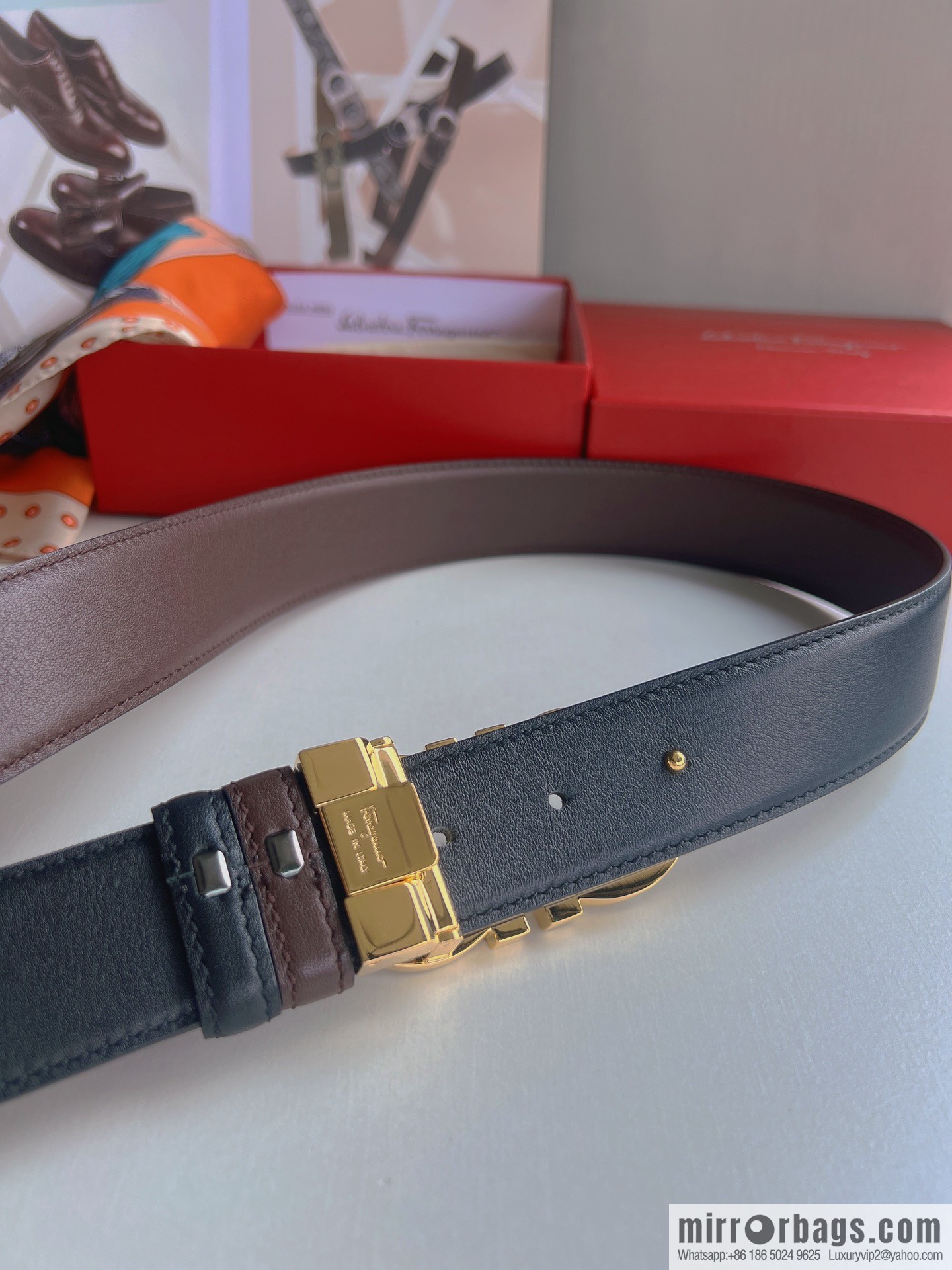 Ferragamo Ferragamo, boutique 8-character counter version metal buckle men's 3.5cm belt
