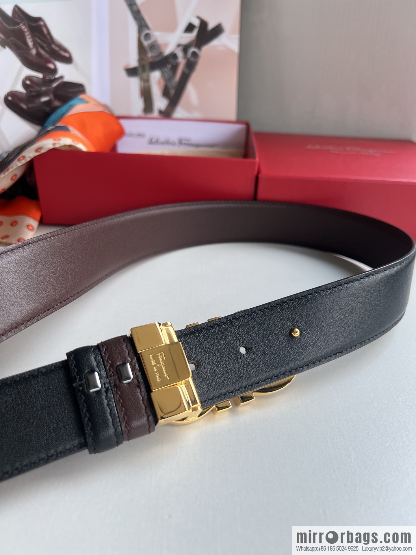 Ferragamo Ferragamo, boutique 8-character counter version metal buckle men's 3.5cm belt