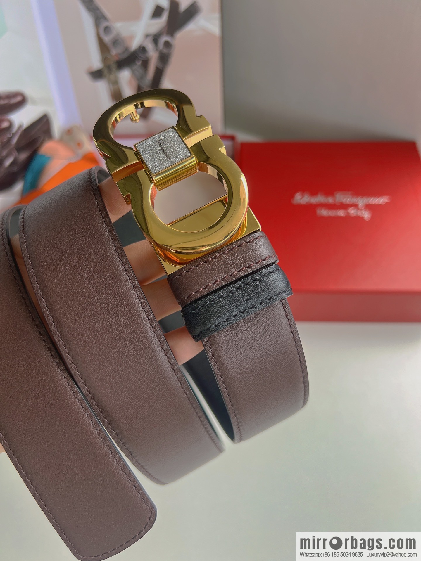 Ferragamo Ferragamo, boutique 8-character counter version metal buckle men's 3.5cm belt