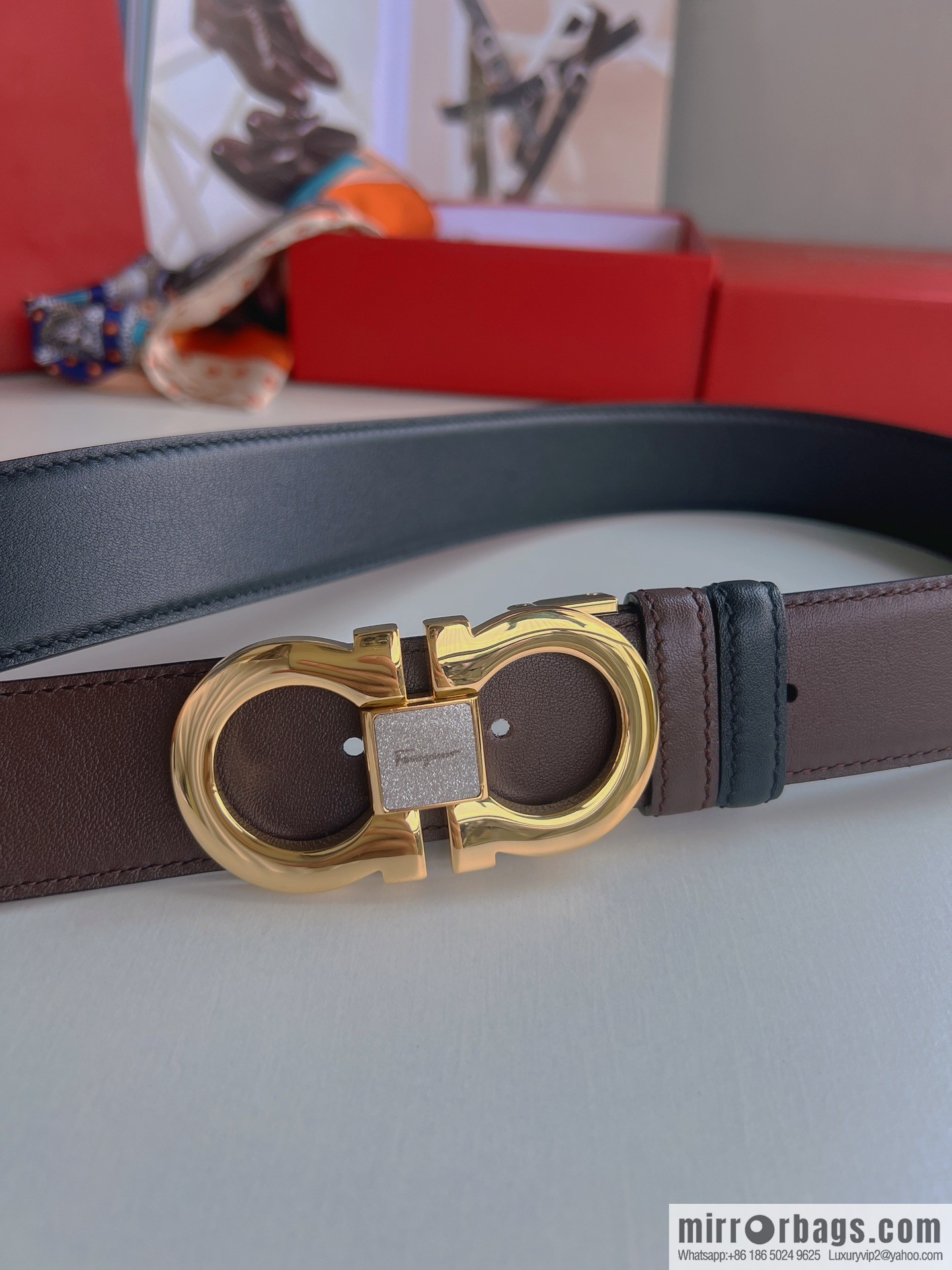 Ferragamo Ferragamo, boutique 8-character counter version metal buckle men's 3.5cm belt