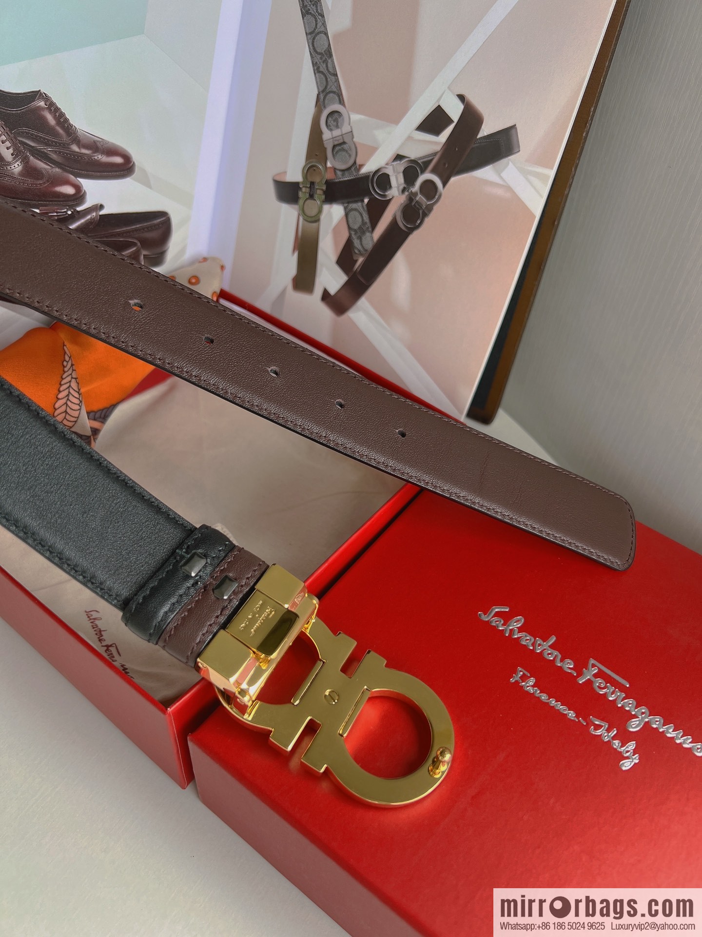 Ferragamo Ferragamo, boutique 8-character counter version metal buckle men's 3.5cm belt