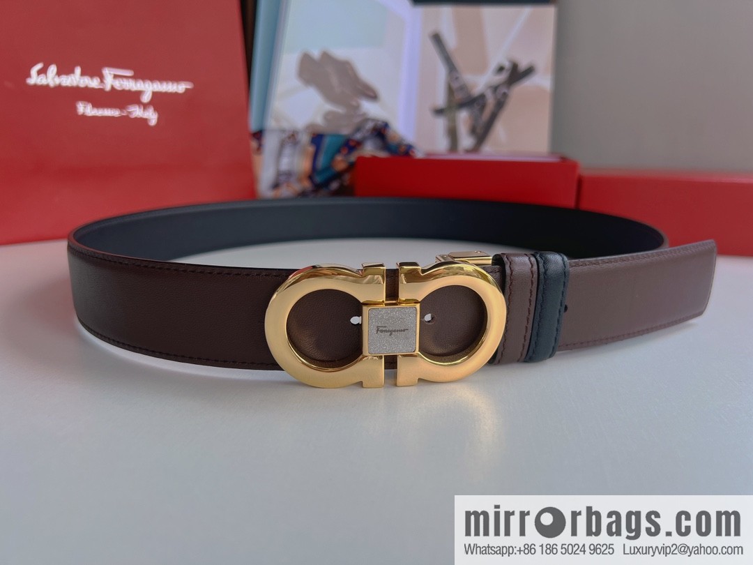 Ferragamo Ferragamo, boutique 8-character counter version metal buckle men's 3.5cm belt