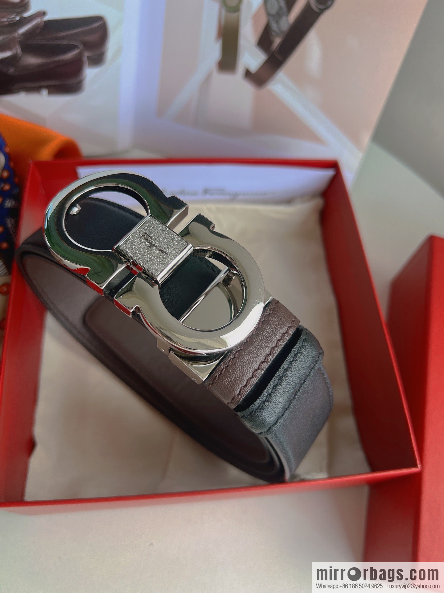 Ferragamo Ferragamo, boutique 8-character counter version metal buckle men's 3.5cm belt