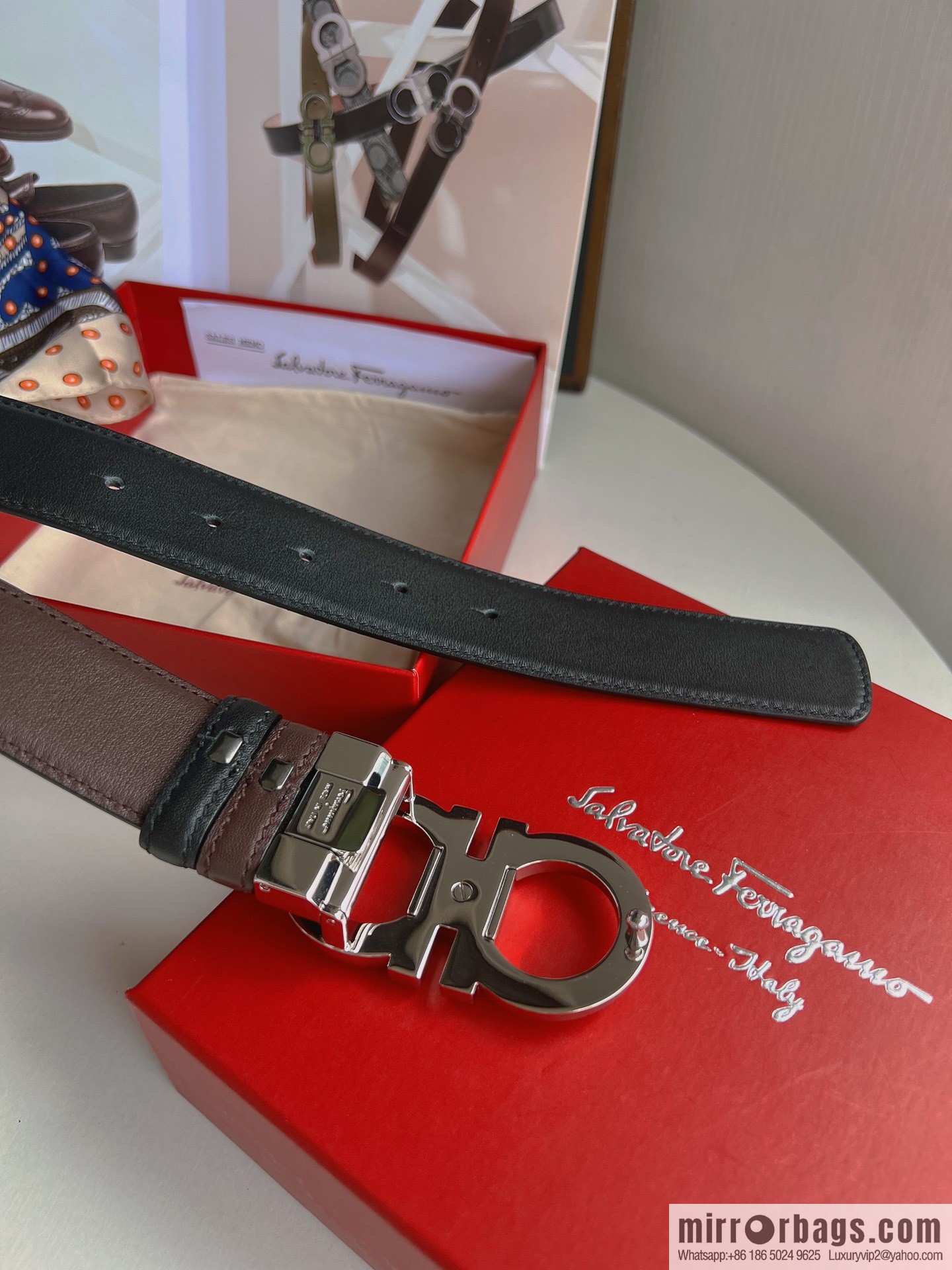 Ferragamo Ferragamo, boutique 8-character counter version metal buckle men's 3.5cm belt