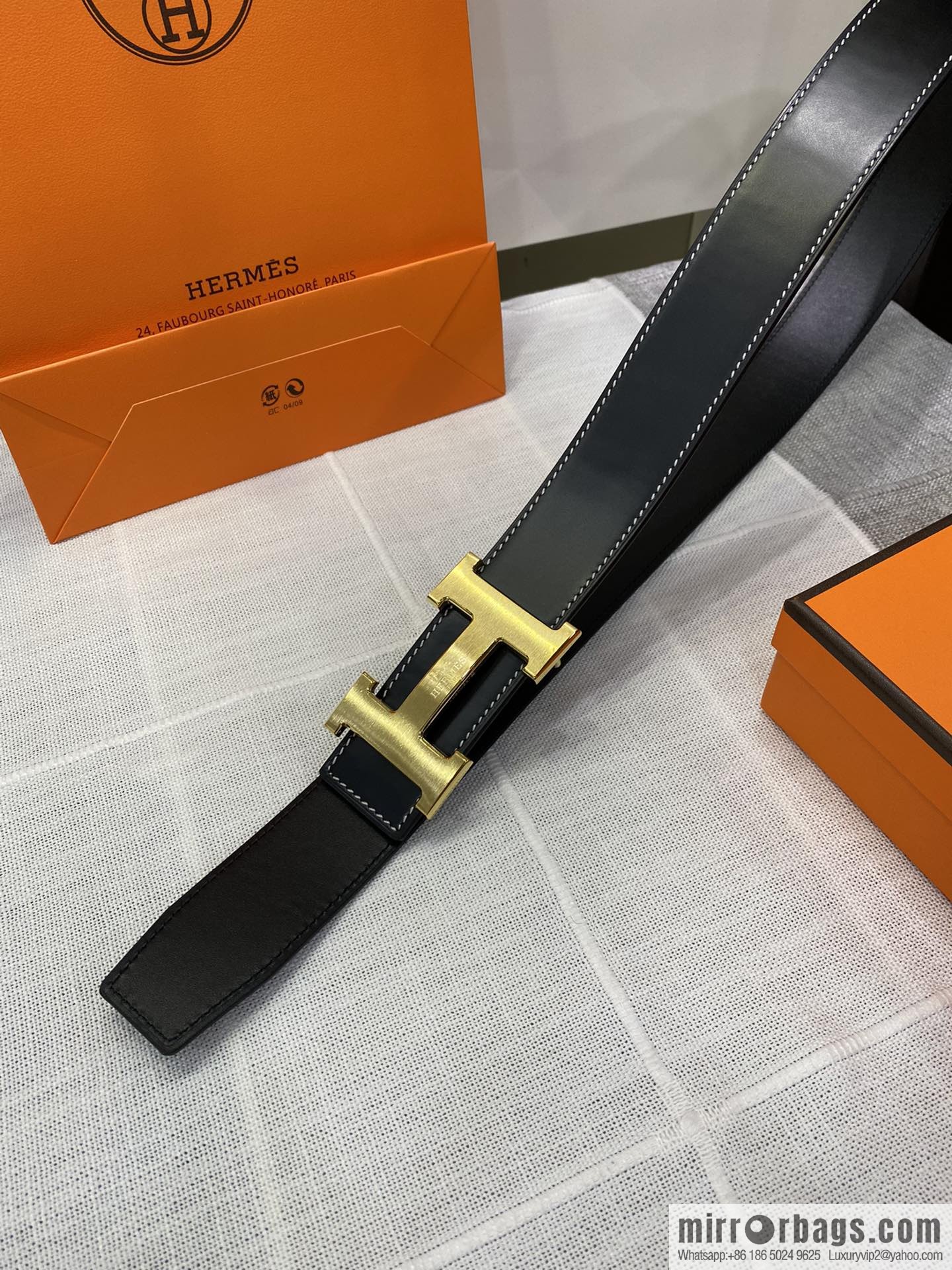 Hermès, stainless steel horse-drawn carriage micro-welding process button head buckle, double-sided delicate cowhide belt