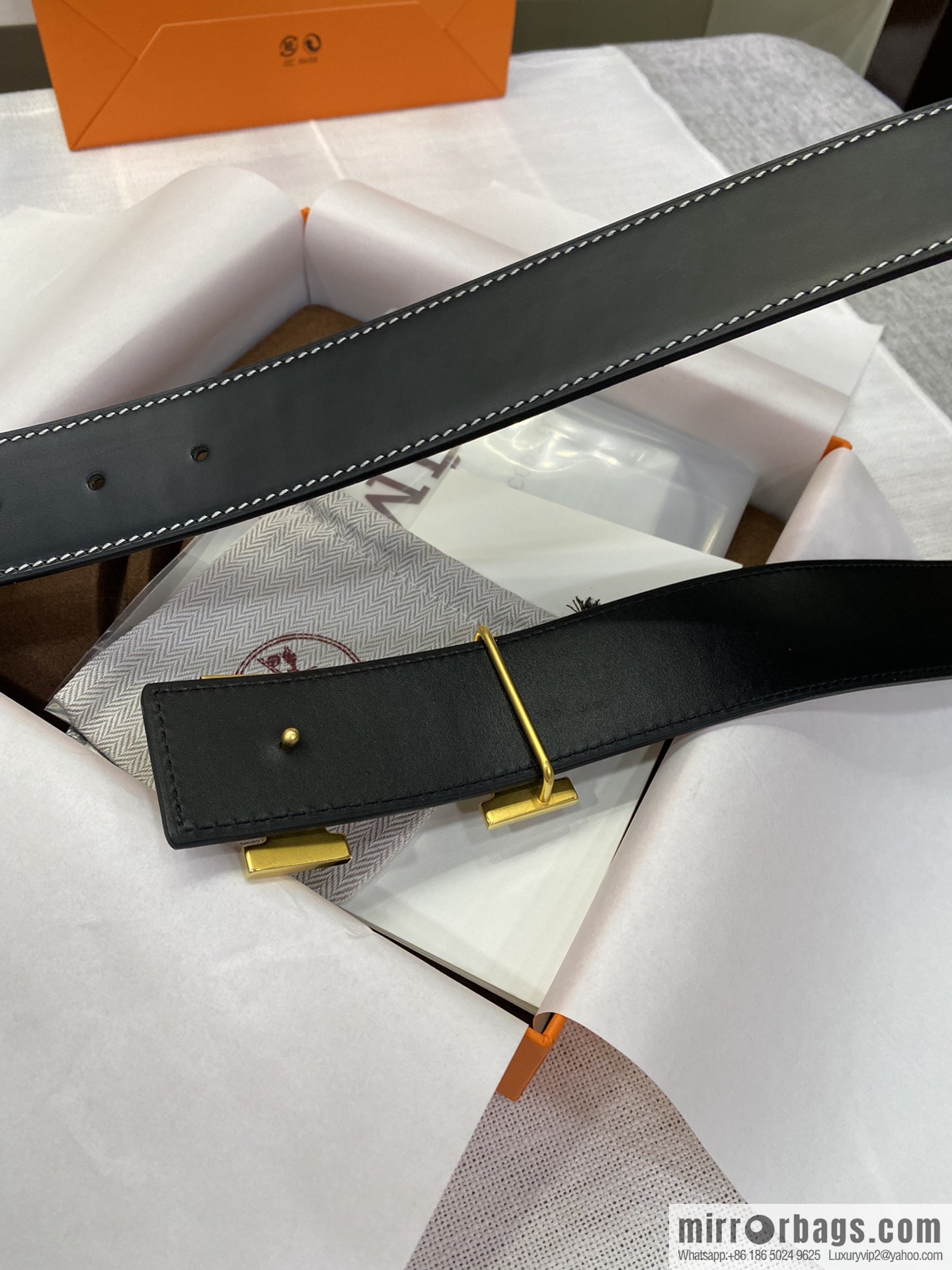 Hermès, stainless steel horse-drawn carriage micro-welding process button head buckle, double-sided delicate cowhide belt