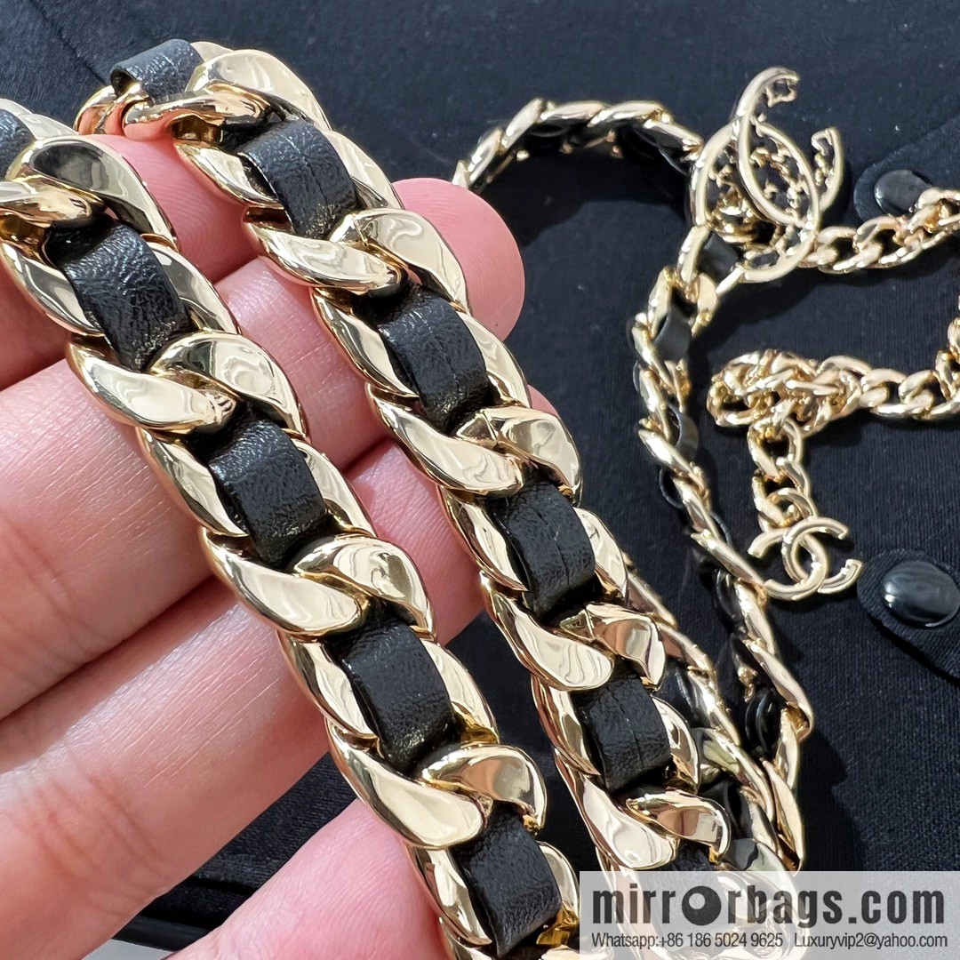 New ☑️ Chanel Double C Black Leather Rope Belt Waist Chain