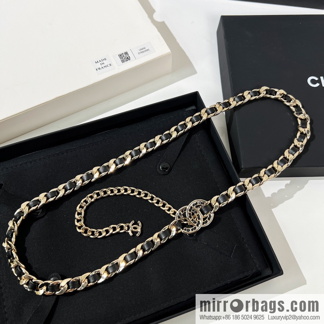New ☑️ Chanel Double C Black Leather Rope Belt Waist Chain