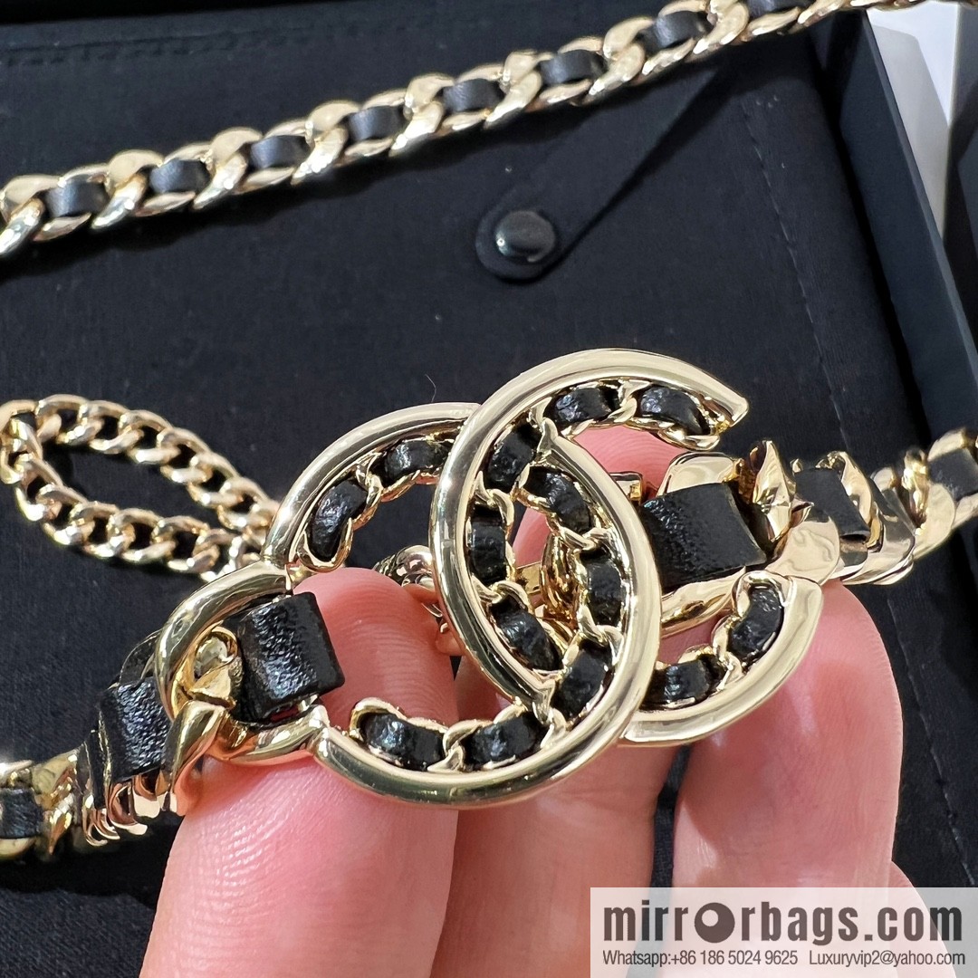 New ☑️ Chanel Double C Black Leather Rope Belt Waist Chain
