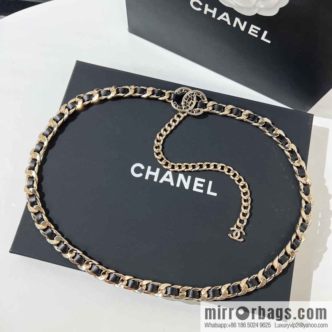 New ☑️ Chanel Double C Black Leather Rope Belt Waist Chain