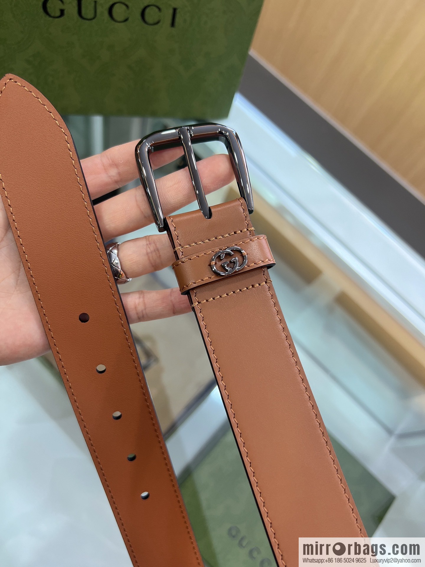 Gucci Gucci, double G counter new double-sided first-layer cowhide pure copper hardware electroplated 3.5cm belt