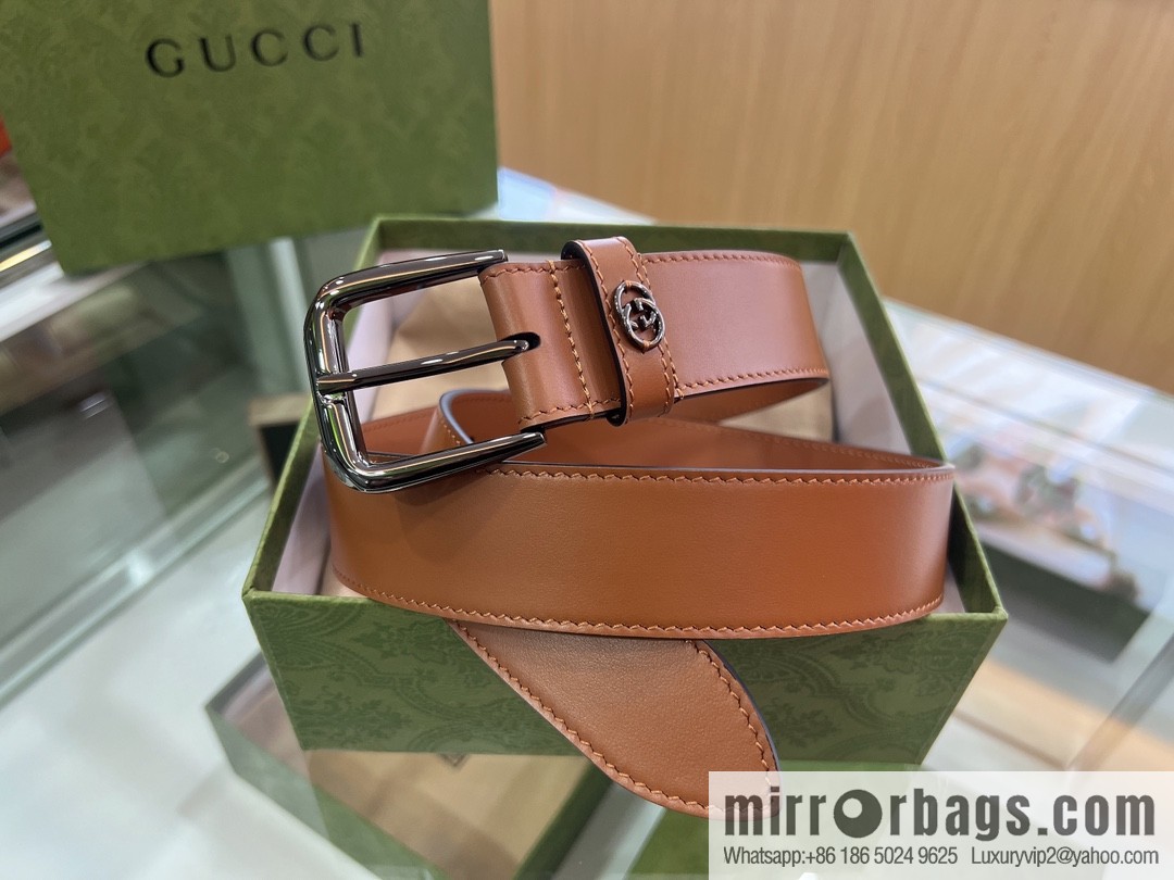 Gucci Gucci, double G counter new double-sided first-layer cowhide pure copper hardware electroplated 3.5cm belt