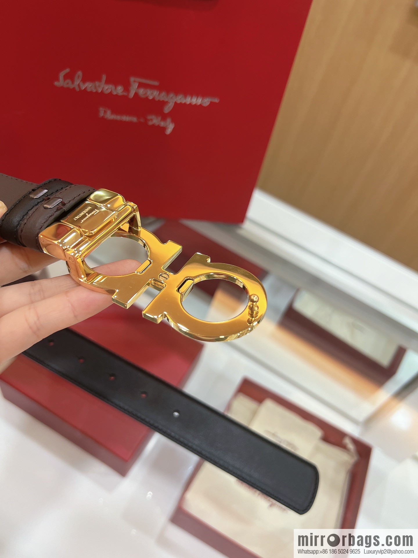 Ferragamo Ferragamo, Stainless Steel Rolling Grit Metal Buckle Men's 3.5cm Belt