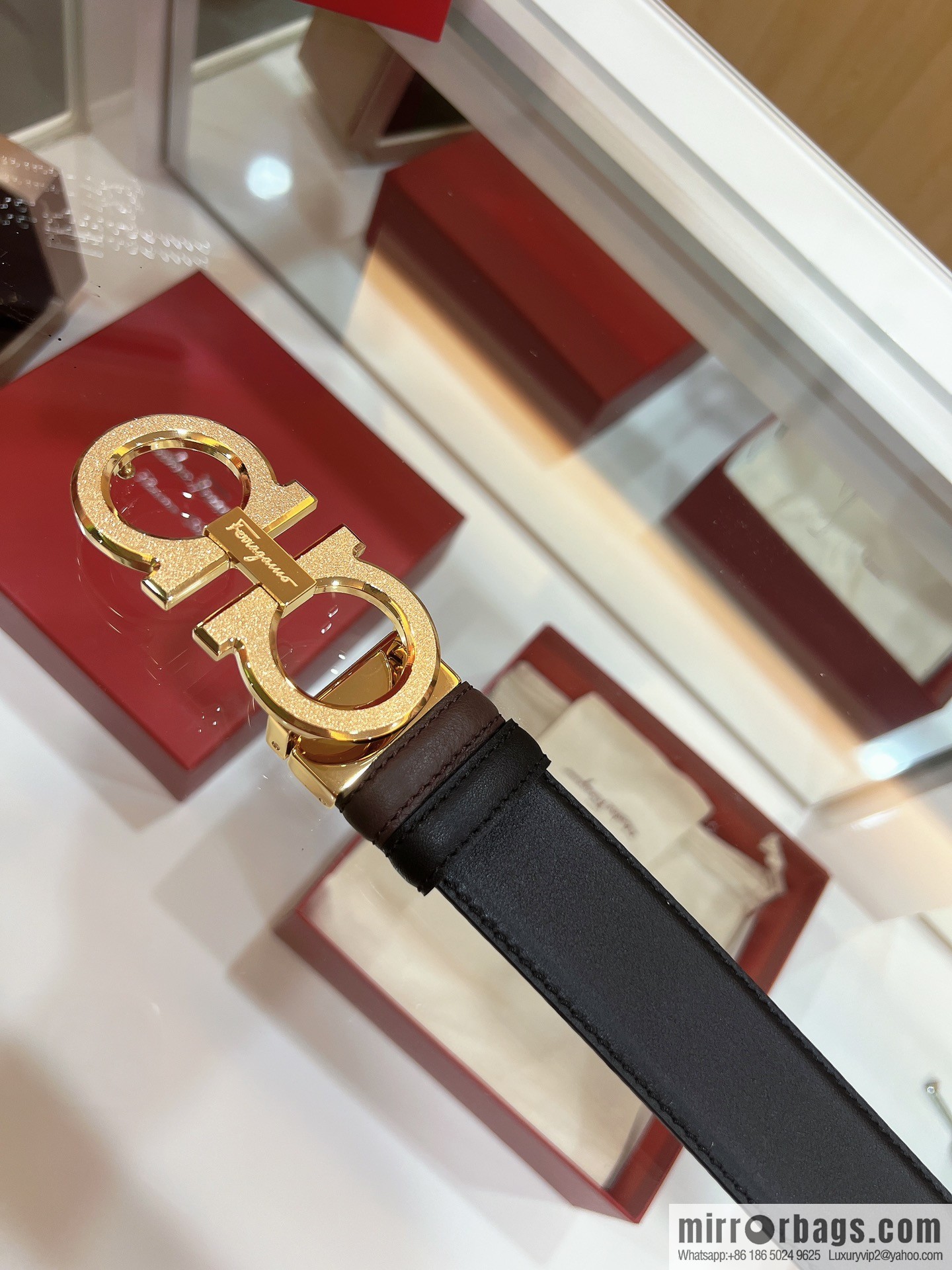 Ferragamo Ferragamo, Stainless Steel Rolling Grit Metal Buckle Men's 3.5cm Belt