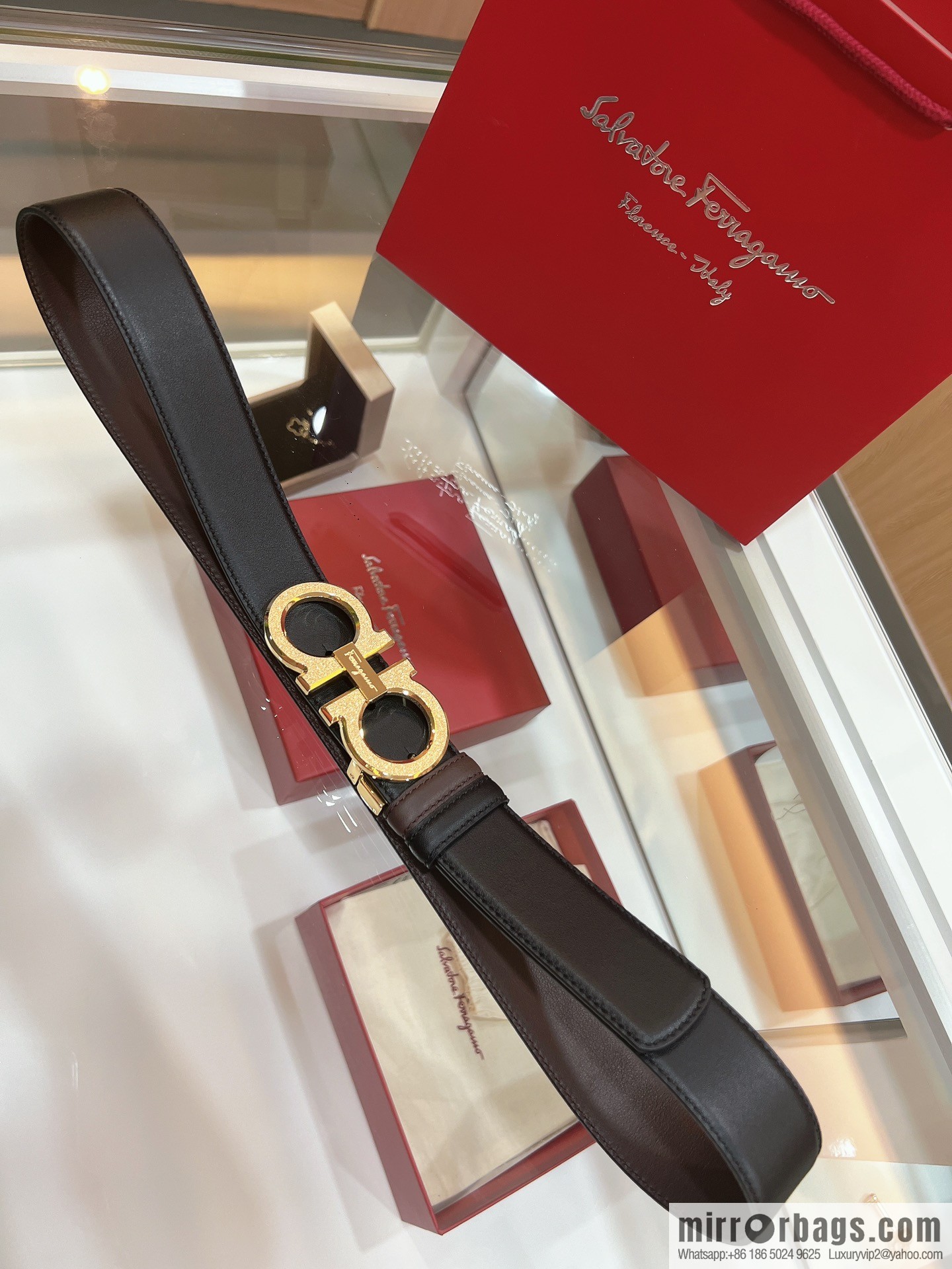 Ferragamo Ferragamo, Stainless Steel Rolling Grit Metal Buckle Men's 3.5cm Belt