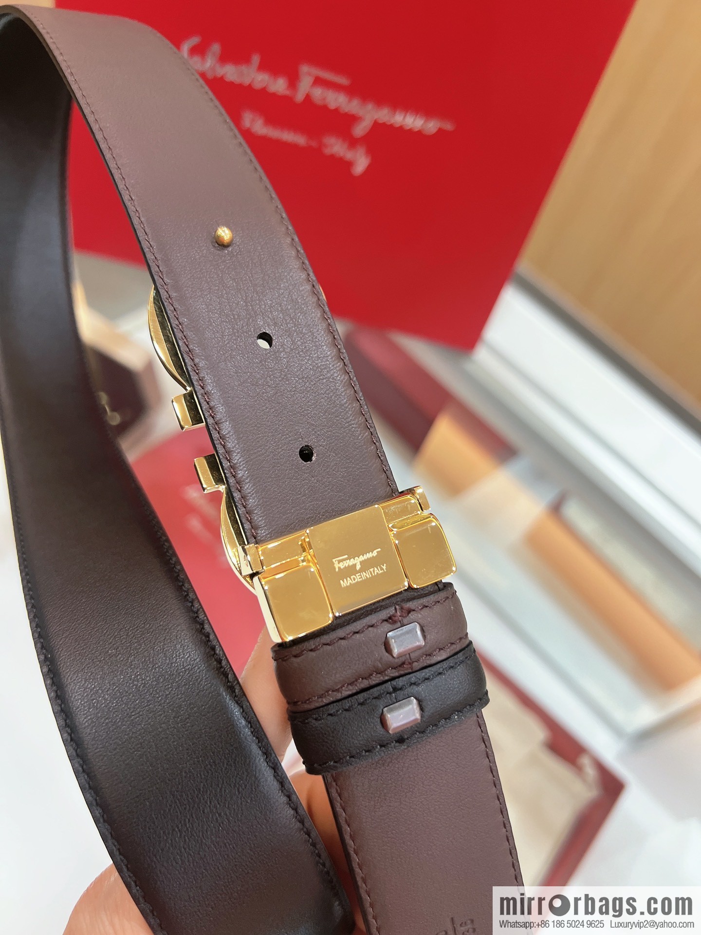 Ferragamo Ferragamo, Stainless Steel Rolling Grit Metal Buckle Men's 3.5cm Belt